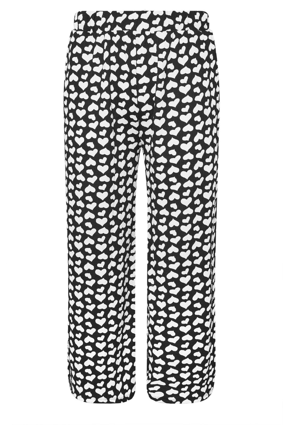 Stil Diva-Plus Size Elastic Waist Wide Leg Heart Patterned Trousers with Pockets 303492 6