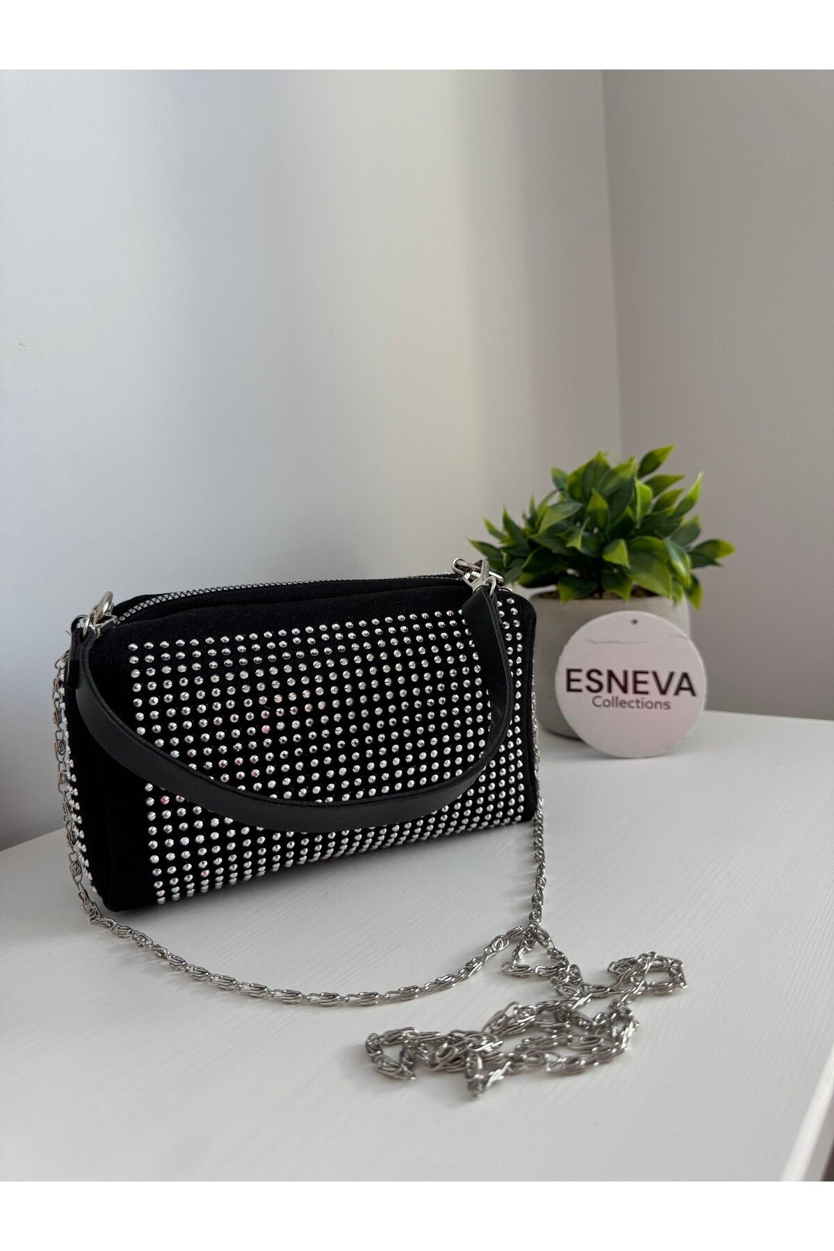 ESNEVA-Women's Stone Chain Strap Hand and Shoulder Bag 4