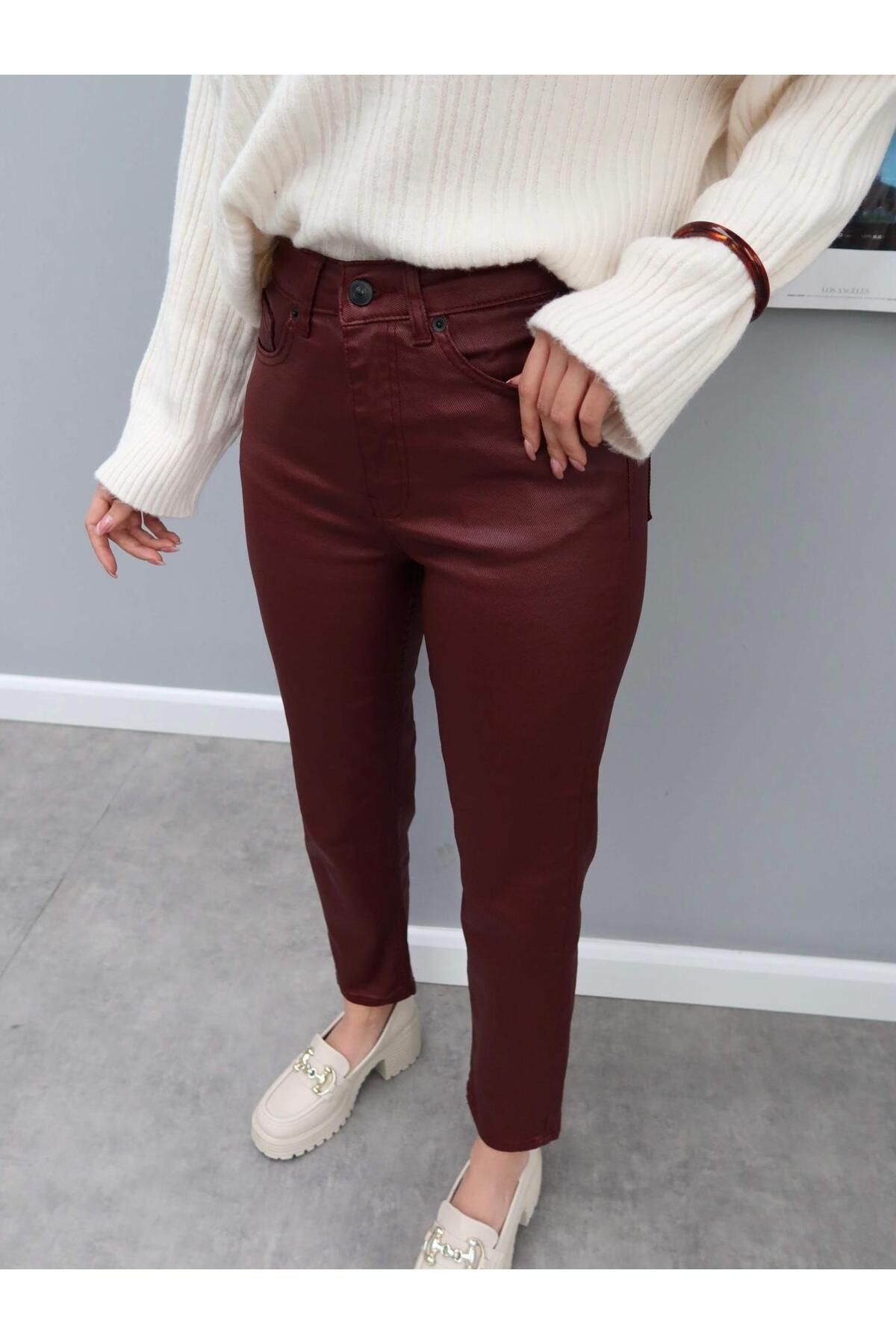 studio fashion 1988 Kadın Siyah Premium Orj Marka Yüksek Bel Mumlu Kaplama Boyfit Jean
