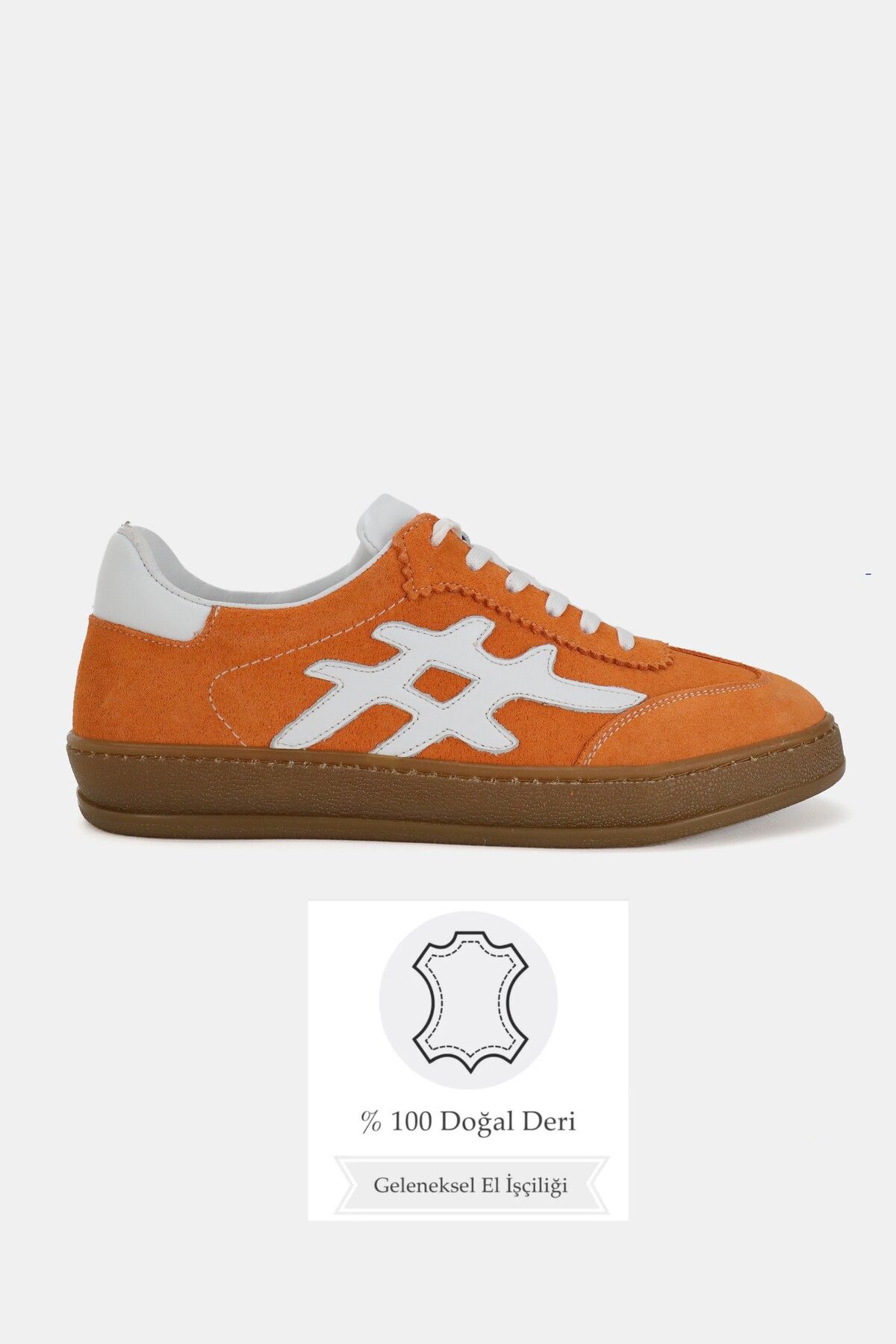 TUNAELLİ KADIN TURUNCU SÜET HAKİKİ DOĞAL DERİ BAĞCIKLI SNEAKER CASUAL AYAKKABI