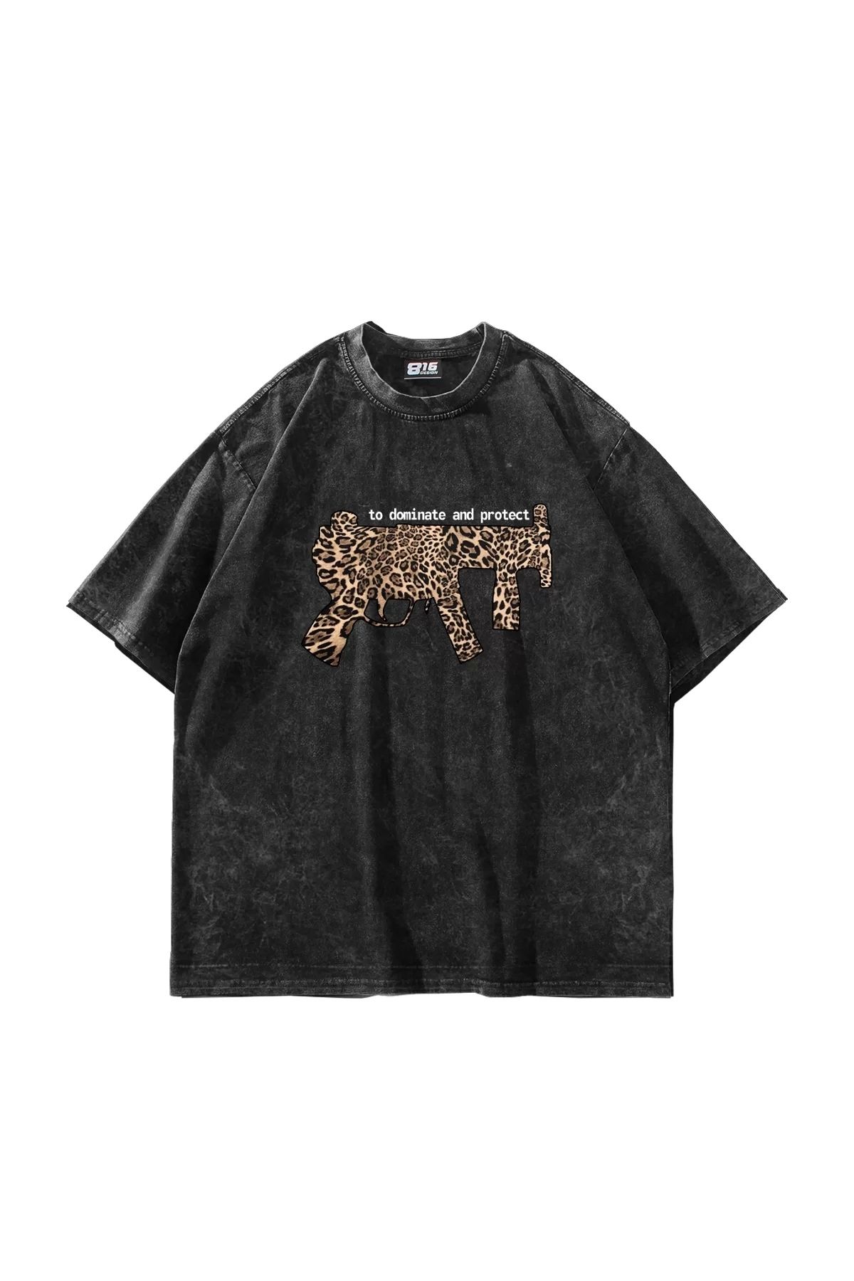 Bak Moda Dominate Baskılı Oversize Unisex Yıkamalı Siyah Tshirt