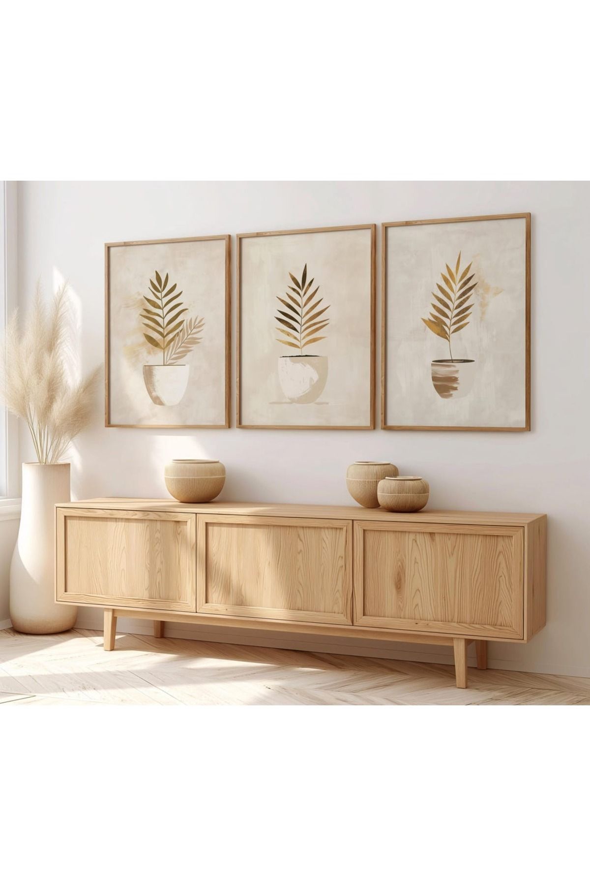 Dekorsiahome 3 Parça Ahşap Çerçeveli Oturma Odası Salon Mutfak Tablo Seti SET3058