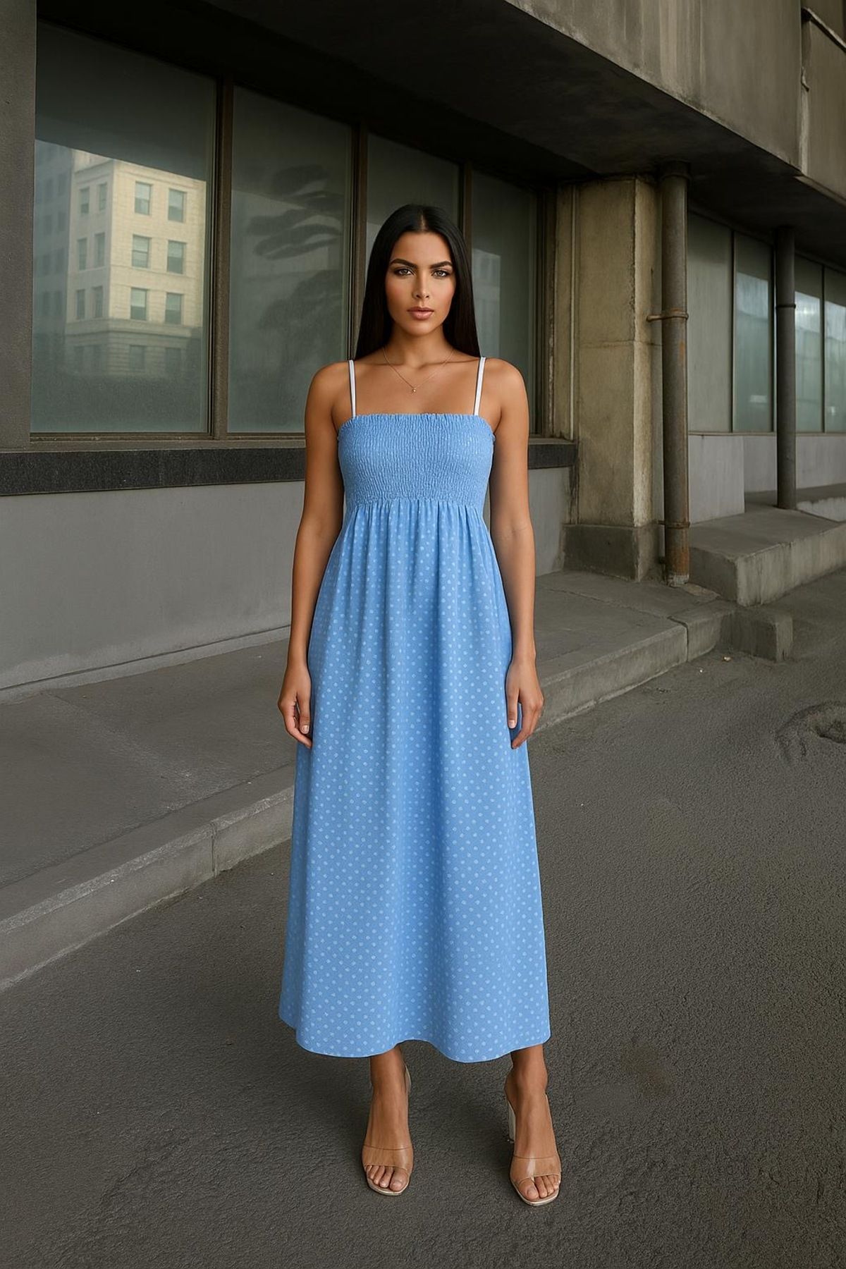 anyela glow " Belden Açılan Gipeli Midi Dokuma Elbise