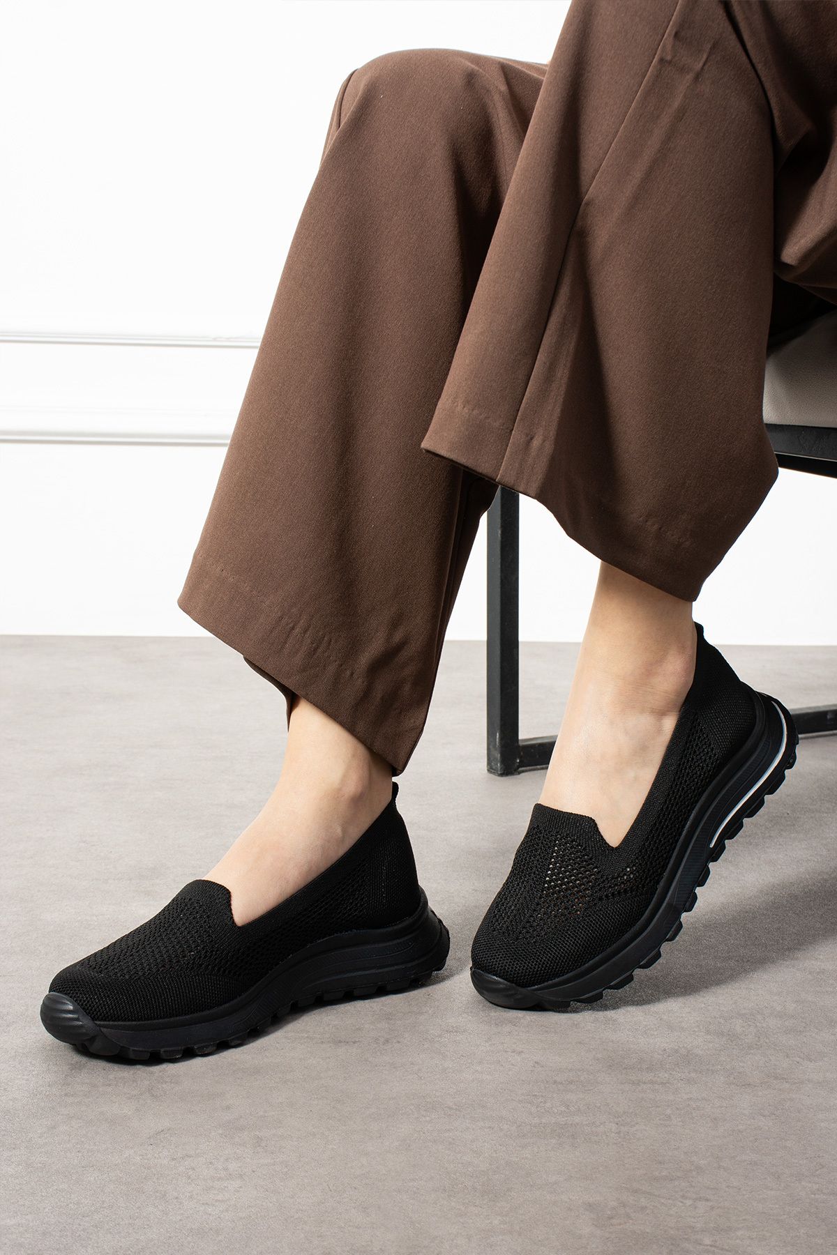 Trendpink Babet Siyah Triko (Siyah Taban) Günlük Kadın Sneaker