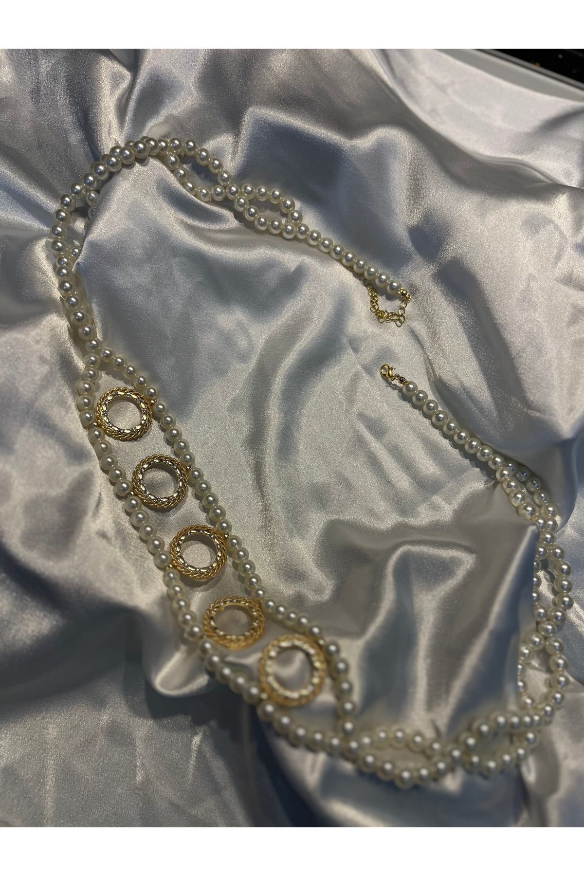 Almeza jewellery Çeyrekli altınla uyumlu inci gelin bel kemeri gelin kemeri çeyrekli beşi bir yerde kemer 8mm inci