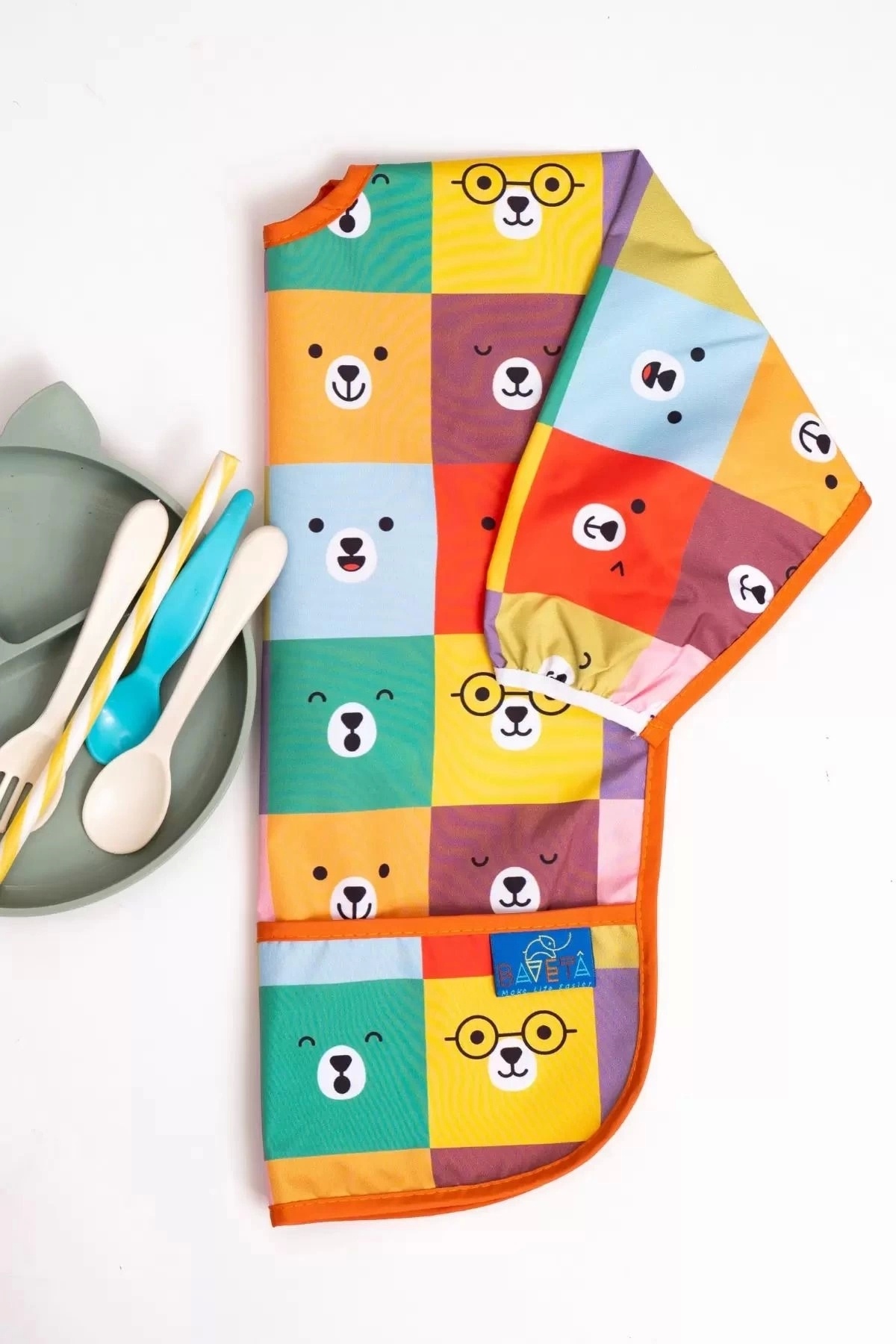 ANP MODA TASARIM Yeni Trend Sıvı Geçirmez 2’Li Set Mama-Aktivite Önlüğü Renkli Ayılar 6-24 Ay fotoğrafı 3 (önizleme)