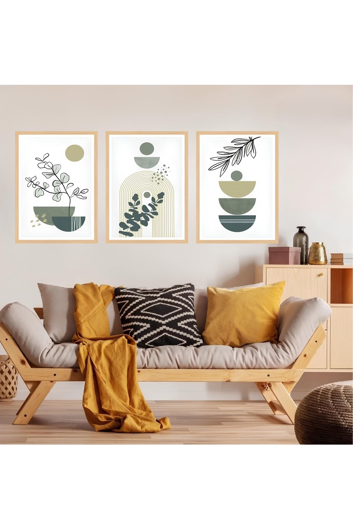 Tuba Decor 3 Parça Ahşap Çerçeve Görünümlü MDF Poster Tablo Seti