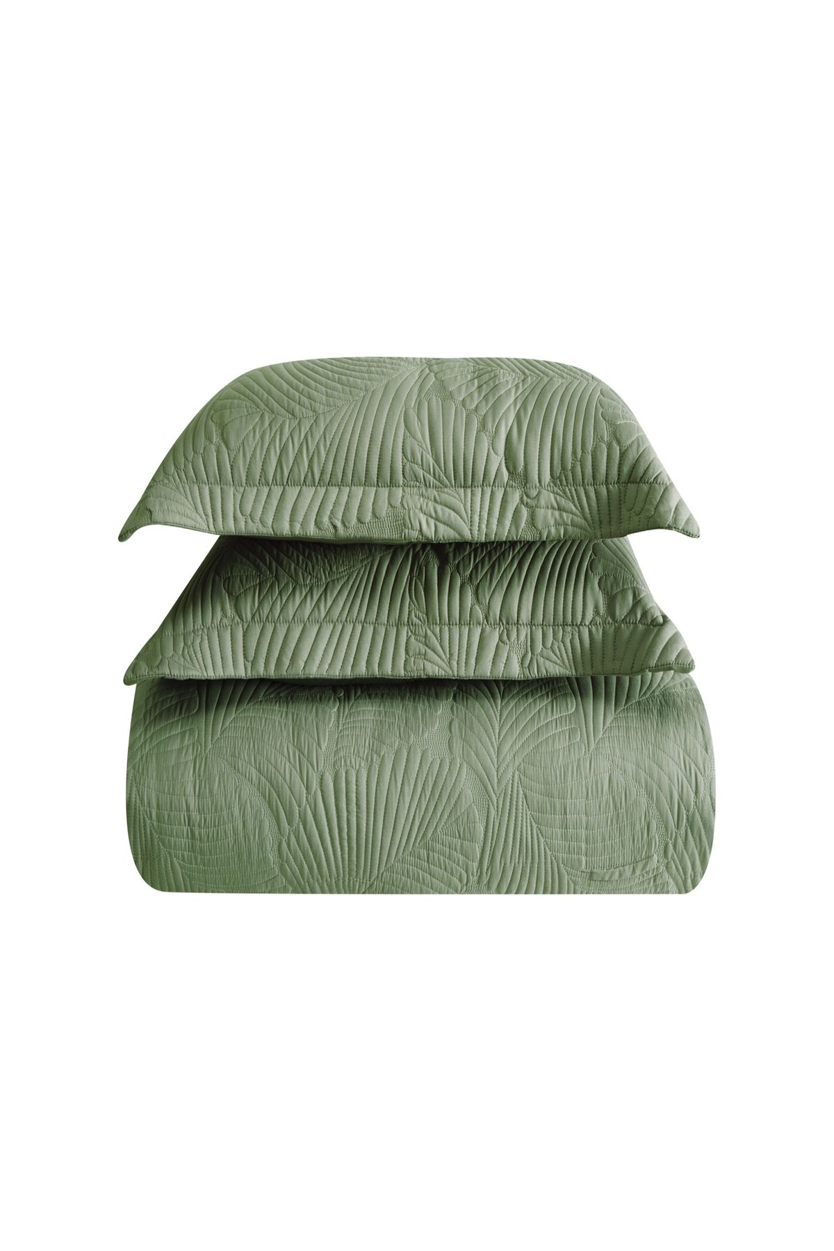 Linens-Leaf Dark Green Double Bedspread Set 3