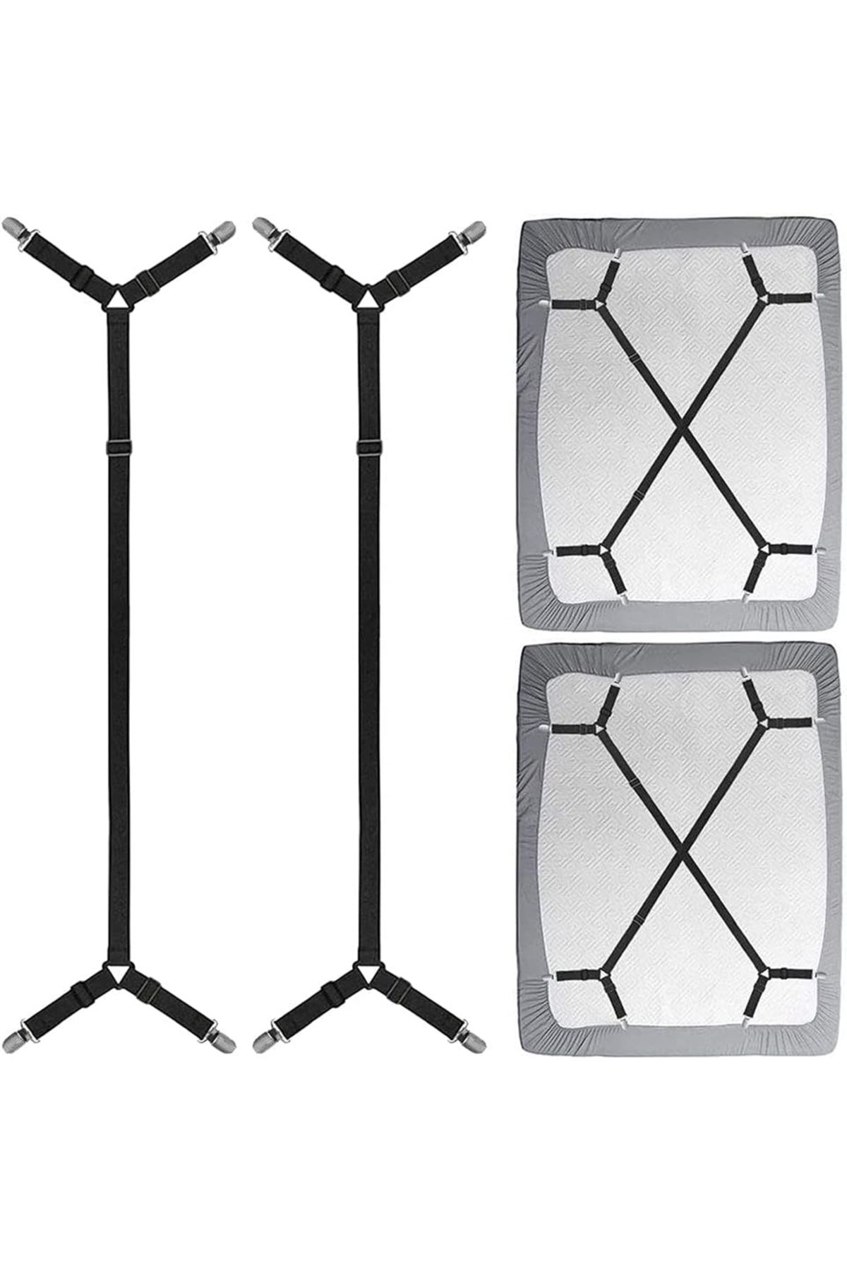 Choice-Black 2 PCS Sheet Fastener Fixing Straps, Adjustable Cross Elastic Straps, Flat Fit Sheet Clips for 1