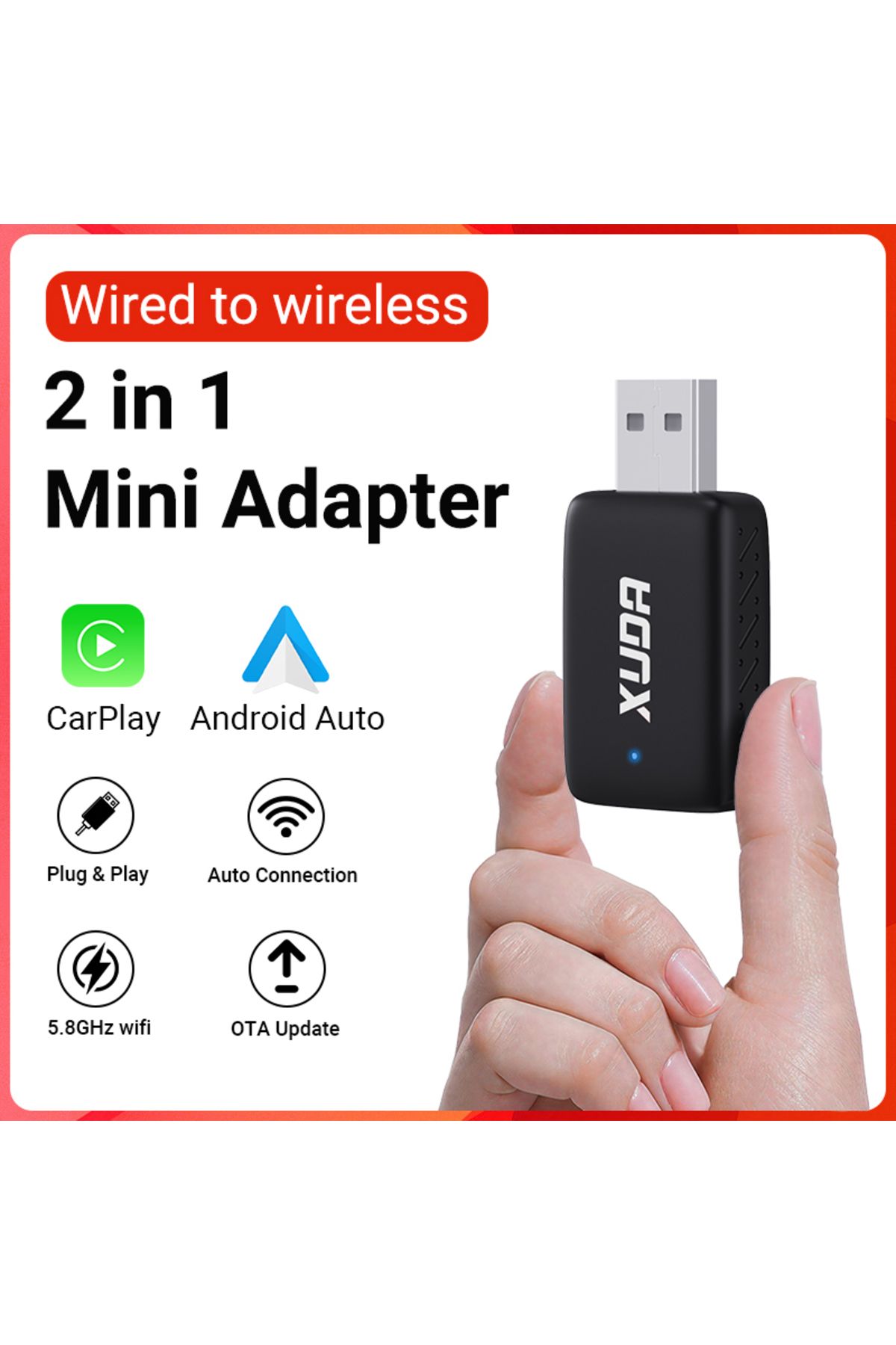 Choice-Carplay and Auto Box XUDA New Mini wired to wireless CarPlay & Android Auto 2in1 adapter is suitable 1