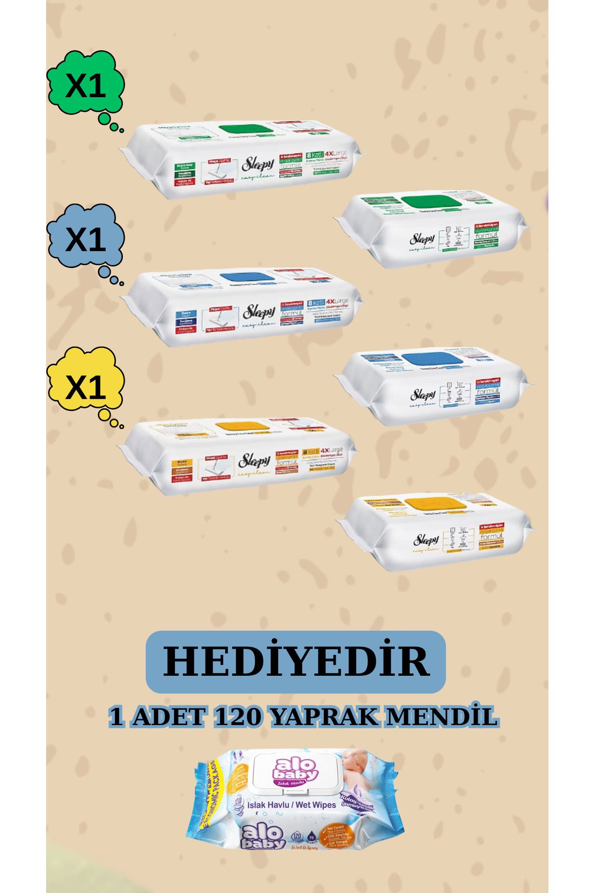 Sleepy Mop Beyaz Sabun Çamaşır Suyu Arap Sabunu Katkılı ve Yüzey Temizlik Havlusu 6 Paket 300 Yaprak