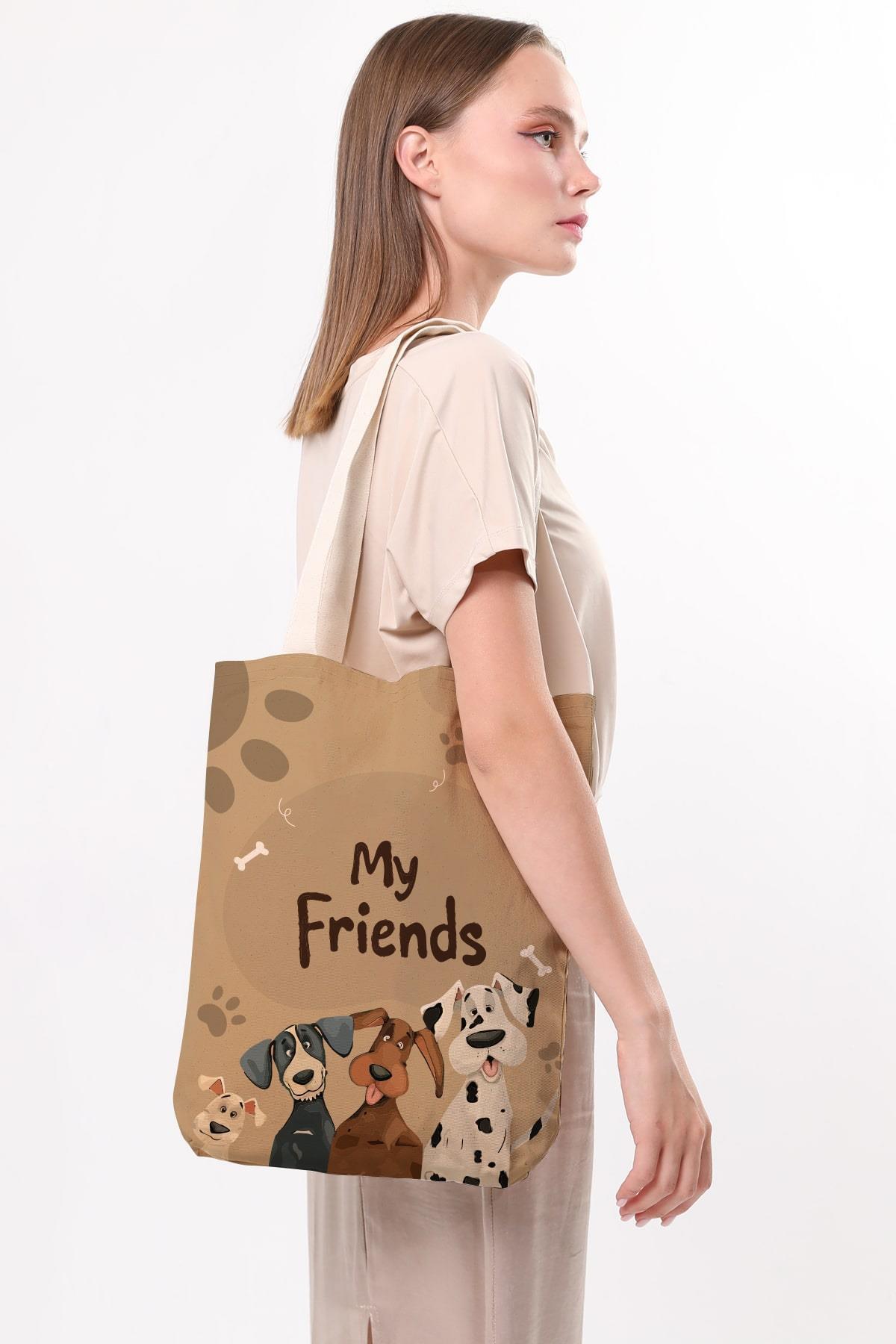 Çınar Bez Çanta  Kanvas Arkadaş Köpekler Baskılı Bez Çanta - Görsel 4