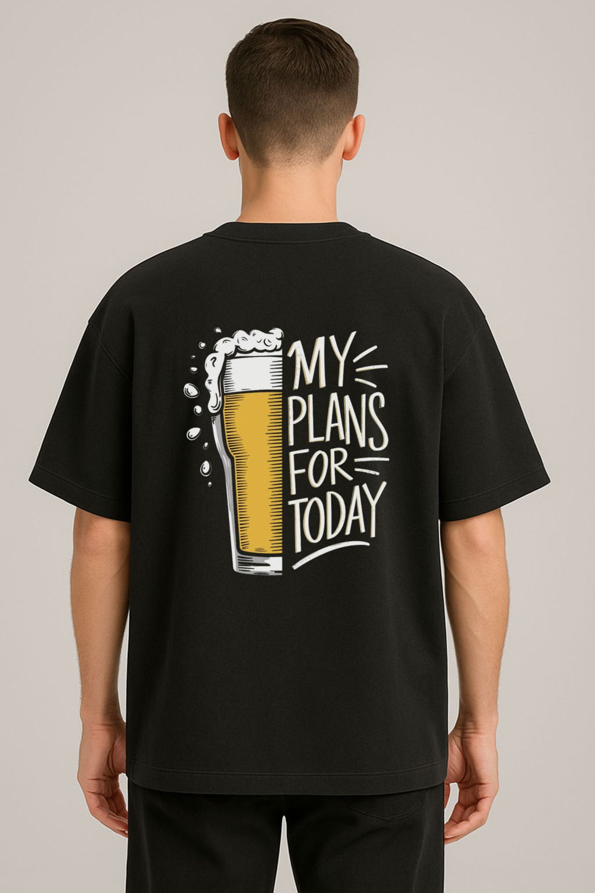 Darkia Beer Bira Bere Baskılı Bisiklet Yaka Oversize Siyah Tişört T-shirt