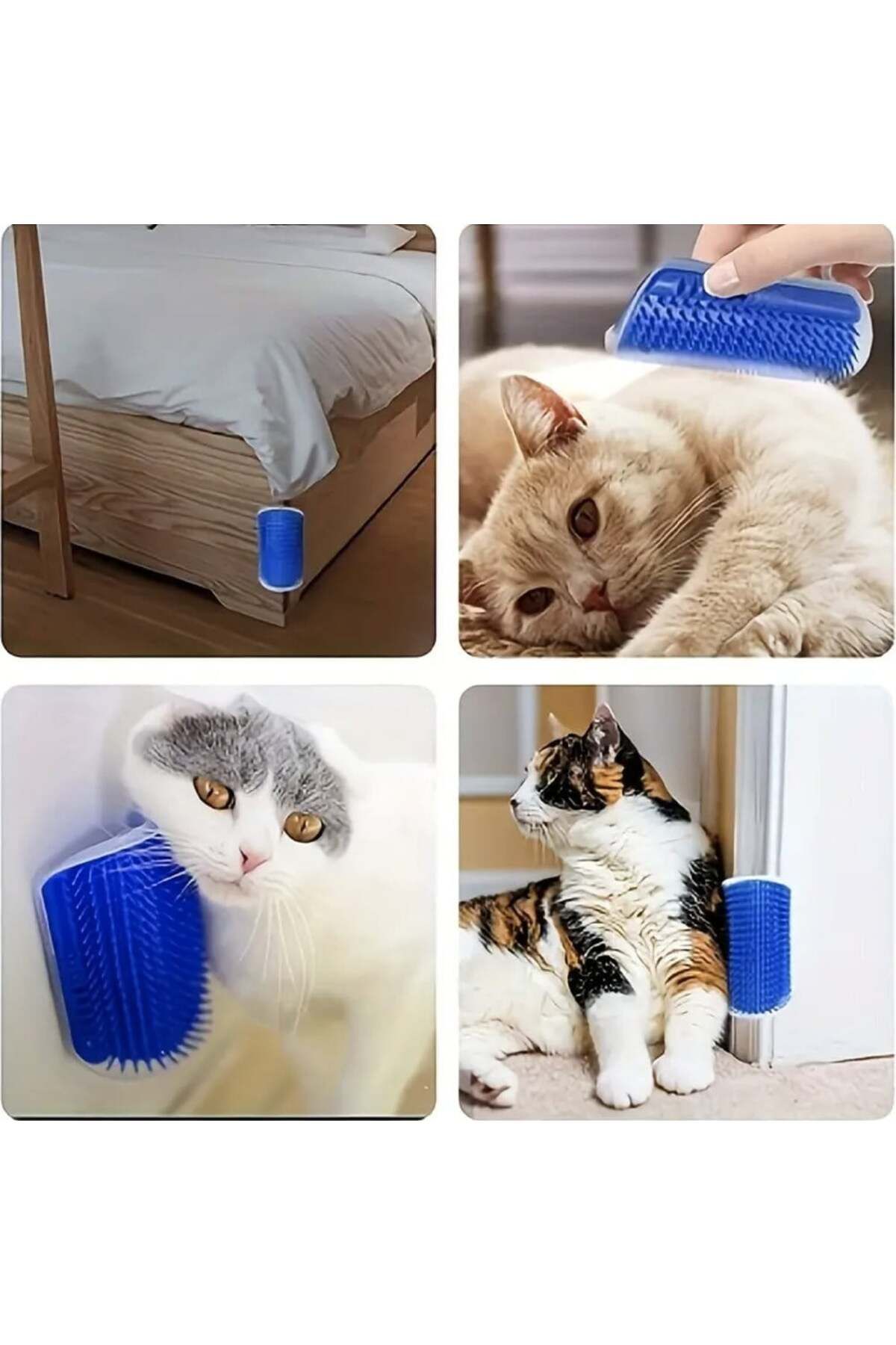 PUFO-Perie de masaj pentru pisici cu atașament pentru perete sau colț de mobilier, include o pungă cu catnip, albastră 7