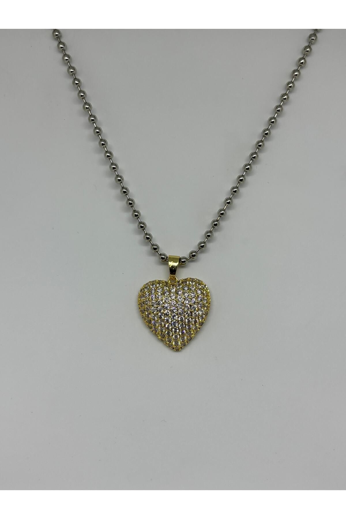 moon by zg Gold kalp silver zincir çelik kolye
