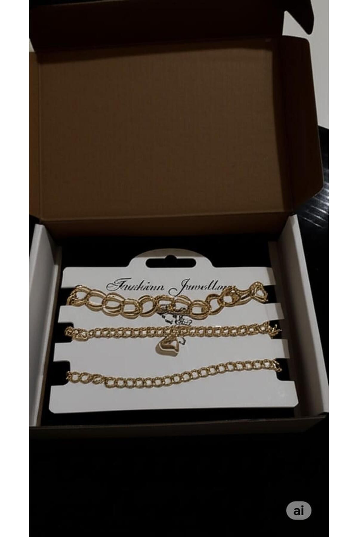 BESMYAR JEWELS Kalın Zincirli, İnce Halkalı ve Kalp Detaylı Bileklik Kombini