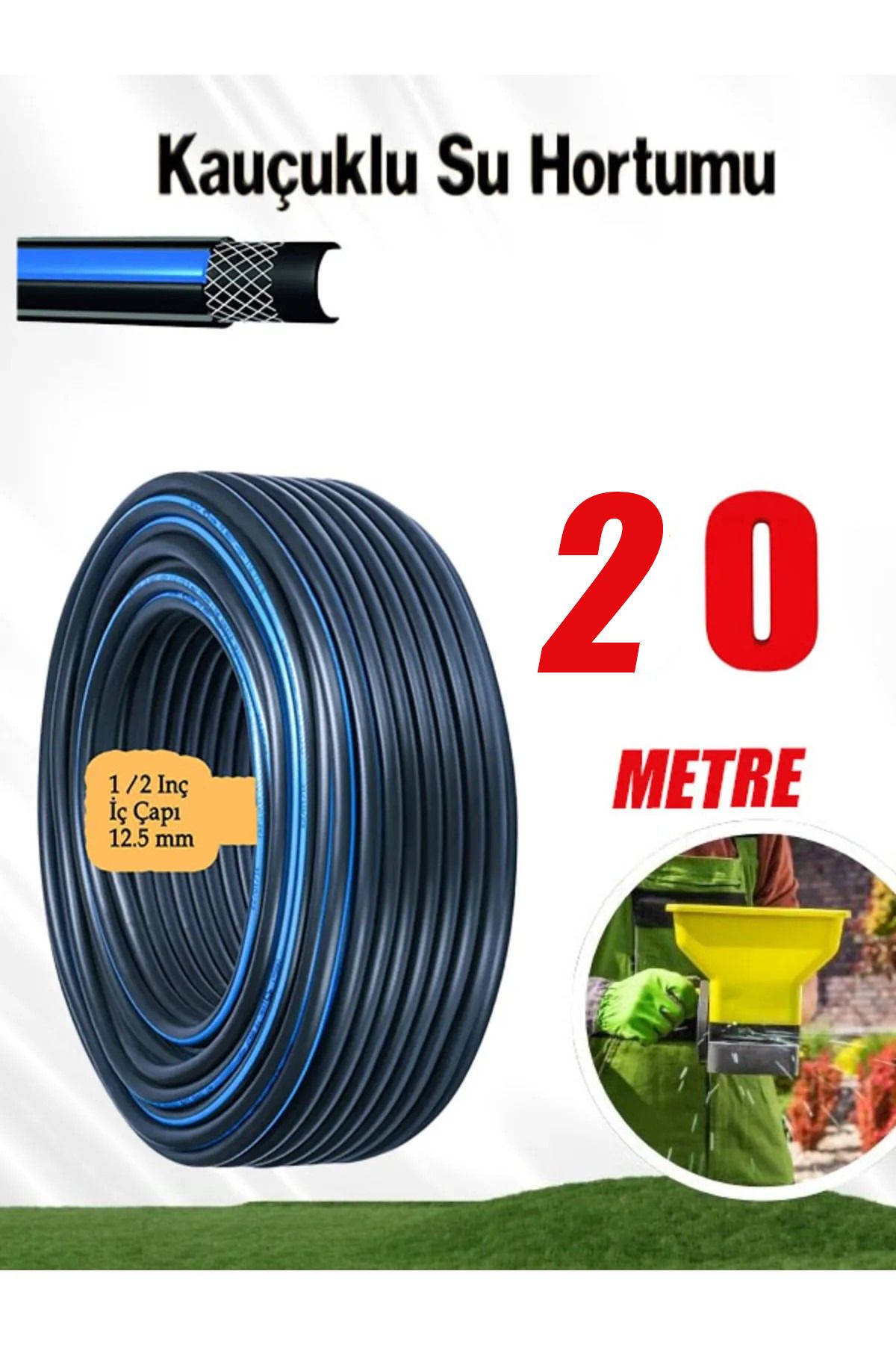 nublado Termo Kauçuklu Bahçe Hortumu 20 Metre Dayanıklı 3 Katlı Sağlam Su Sulama Yıkama Hortum 12.5 mm 1/2"s