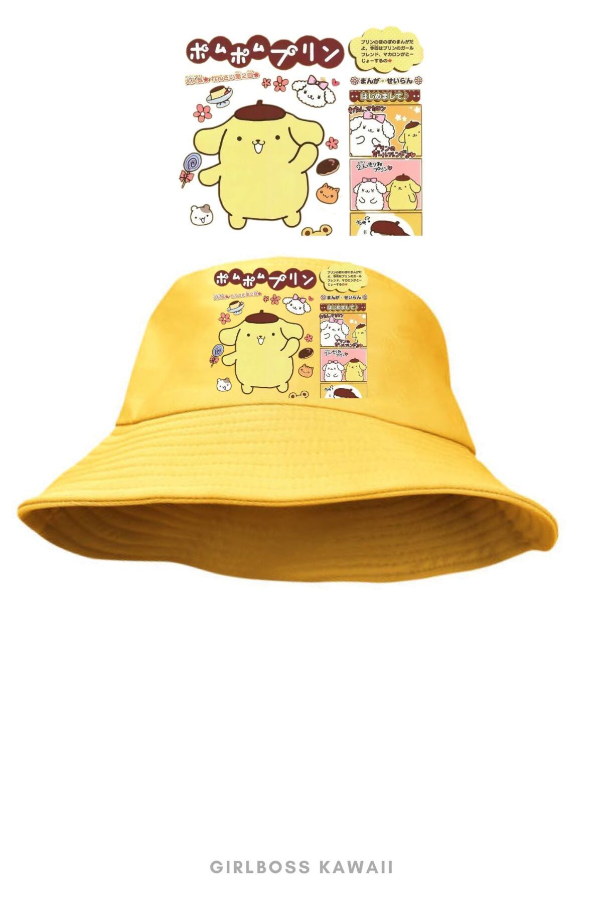 Girlboss Kawaii Girlboss Pompompurin bucket kova şapka sarı unisex 10 farklı model