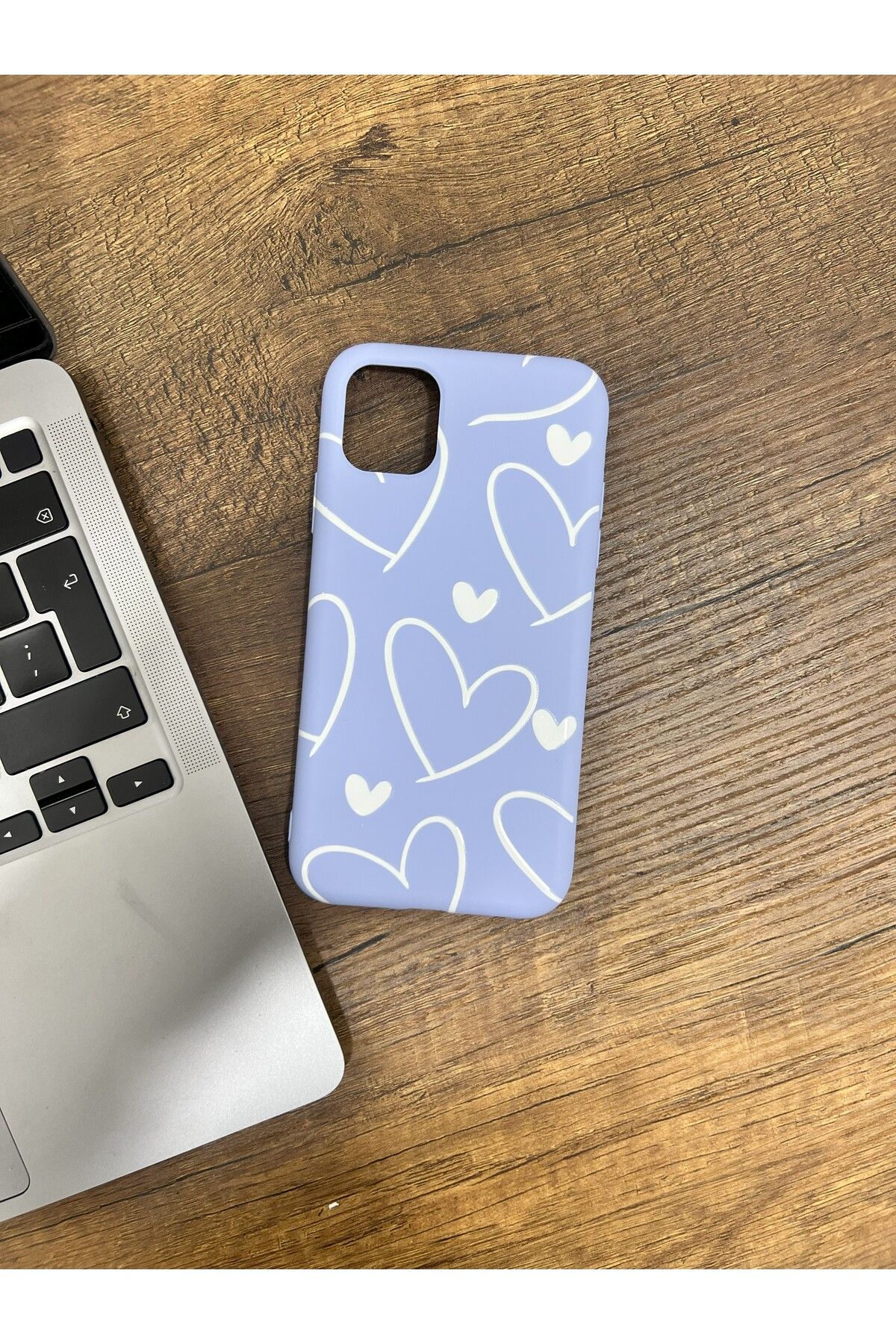 HZR Iphone 11 Mavi Büyük Kalp Desenli Silikon Kılıf