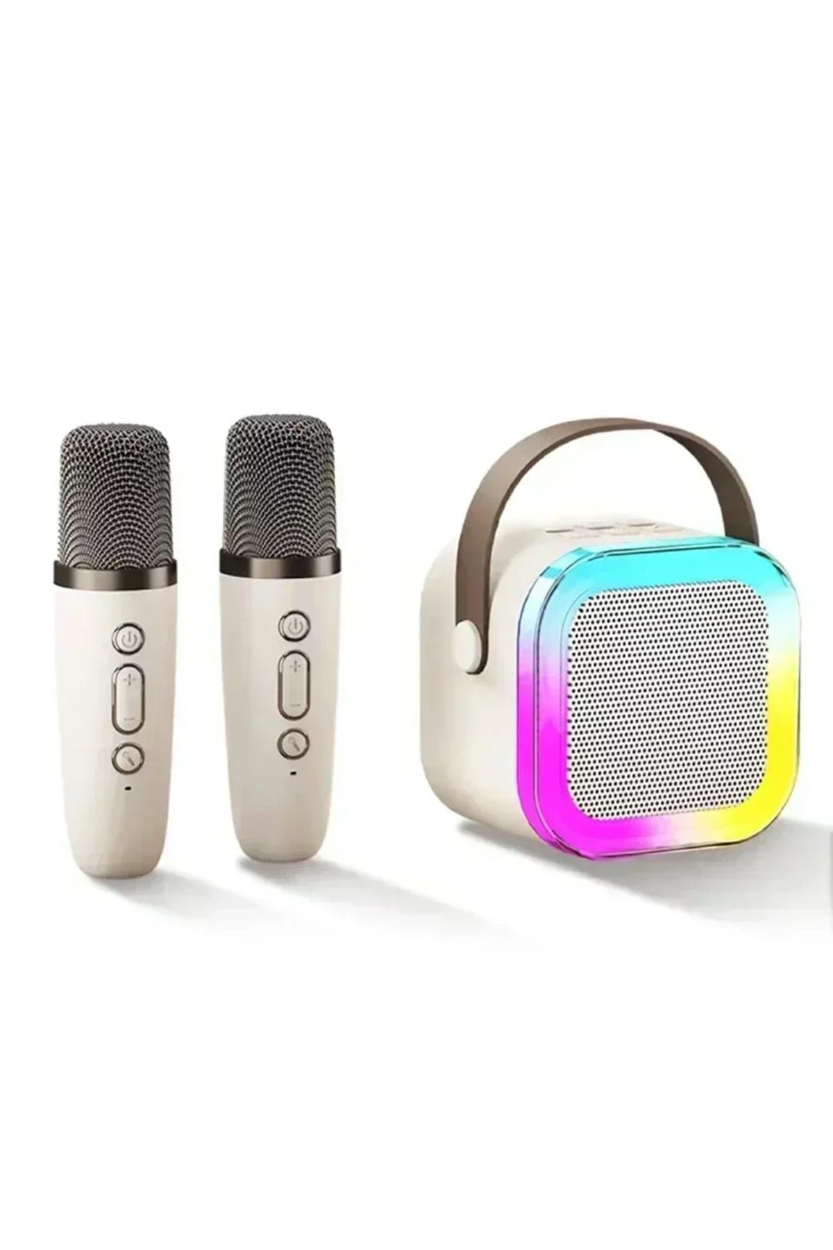 Choice-Beige with 2Mic Bluetooth K12 Karaoke Machine Portable 5.3 PA Speaker System with 1-2 Wireless Micro 1