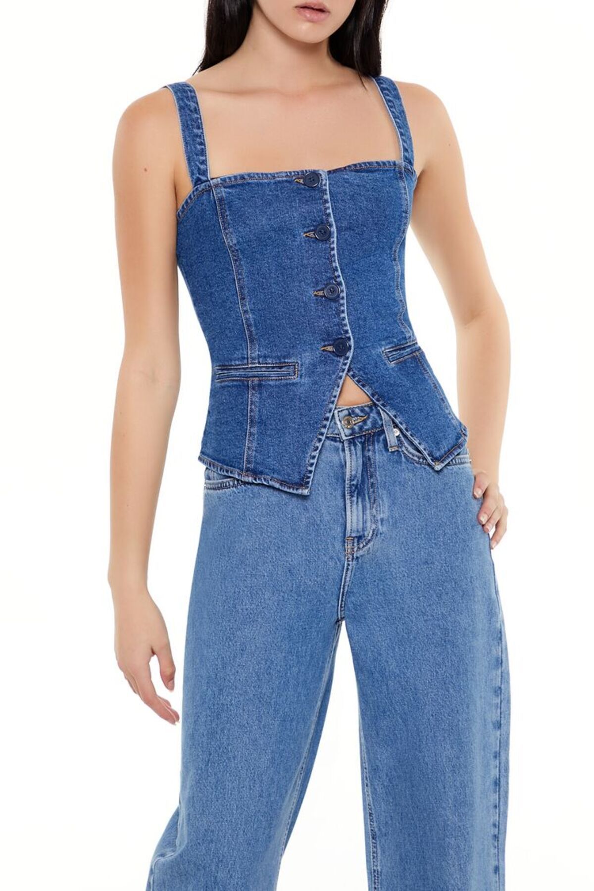 Forever 21 Denim Askılı Bluz