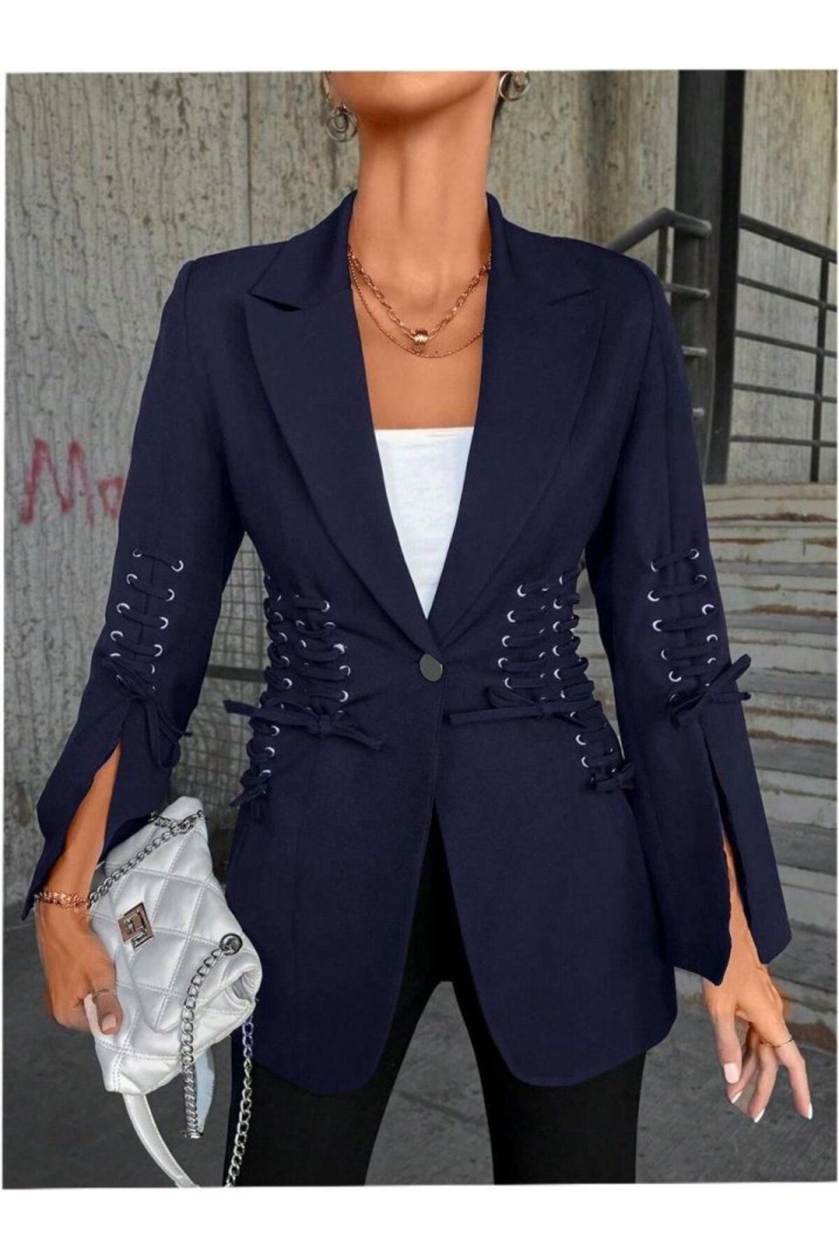 1001moda Bağcık Detaylı Tasarım Ceket