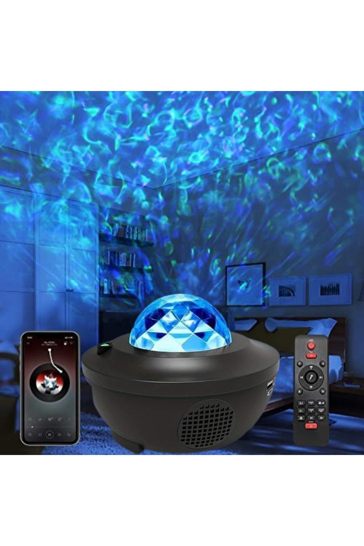 MultiZone Led Yıldız Projektör Gece Lambası 21 Renk Bluetooth Hoparlör Kumanda Dalga Efekti