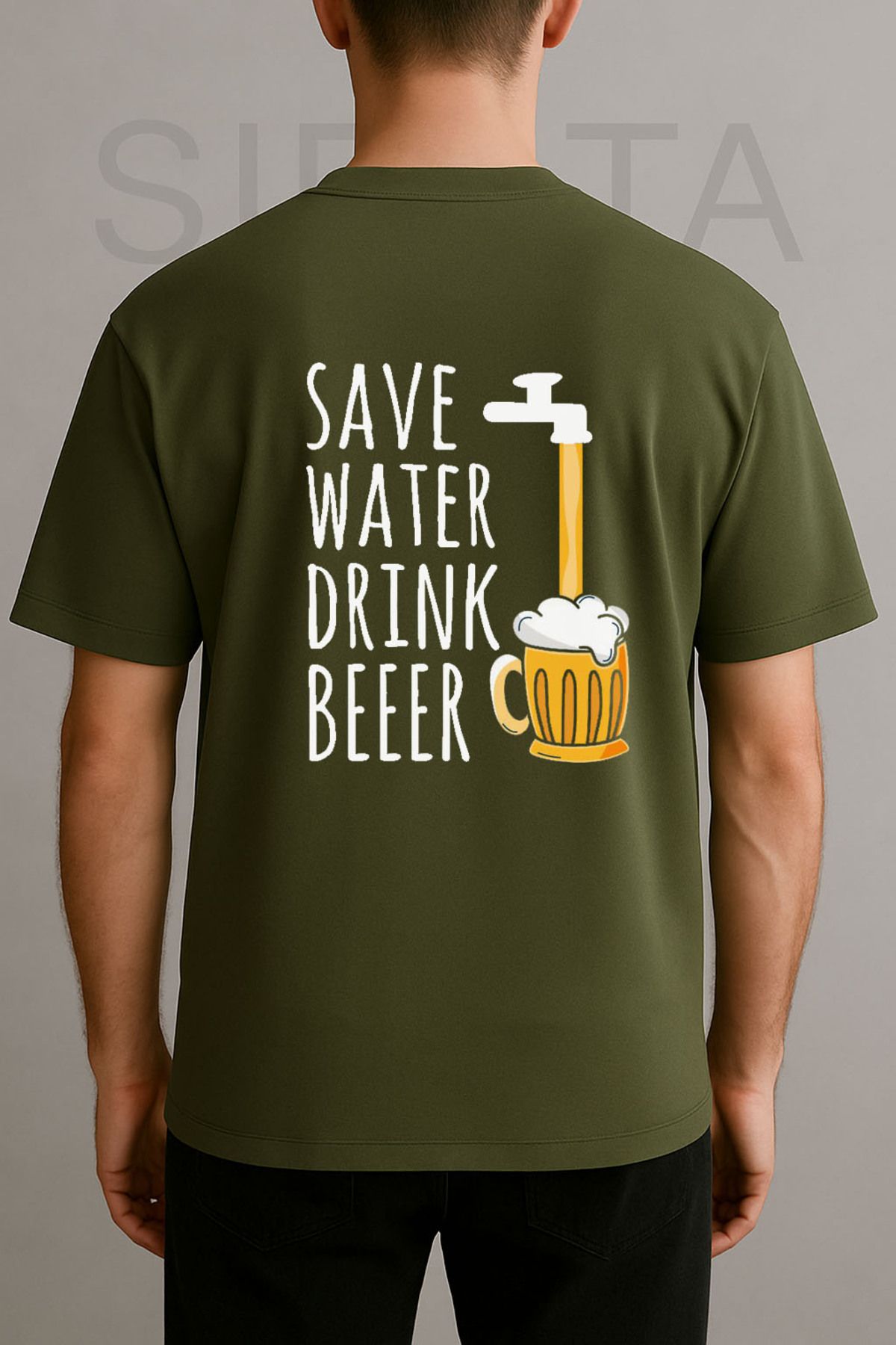 sielta Zamanı Beer Time Baskılı Bisiklet Yaka Unisex  Oversize Yeşil T-shirt