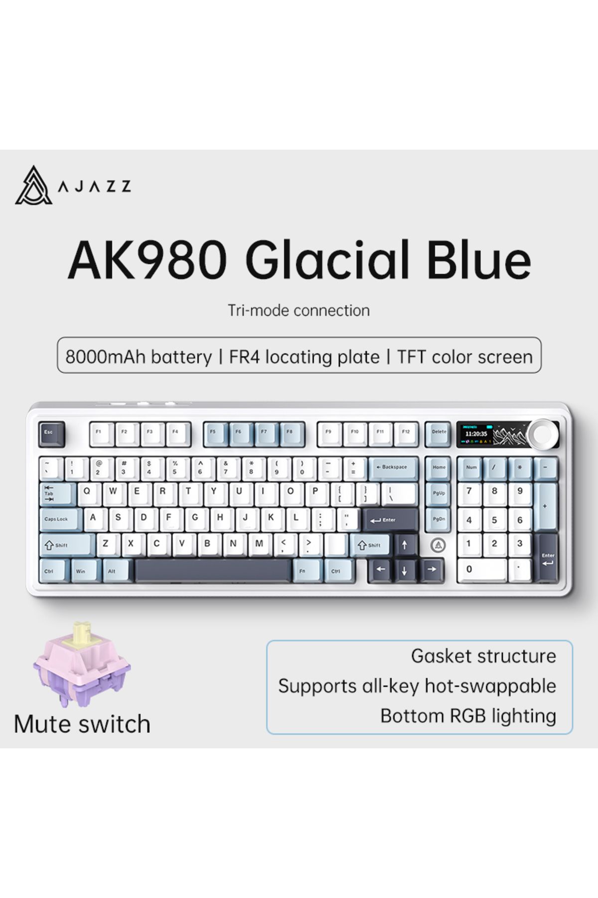 Ajazz-jy hhh AJAZZ AK980 Mechanical Keyboard Triple-mode 98 with columns gaming keyboard light sound axis 1