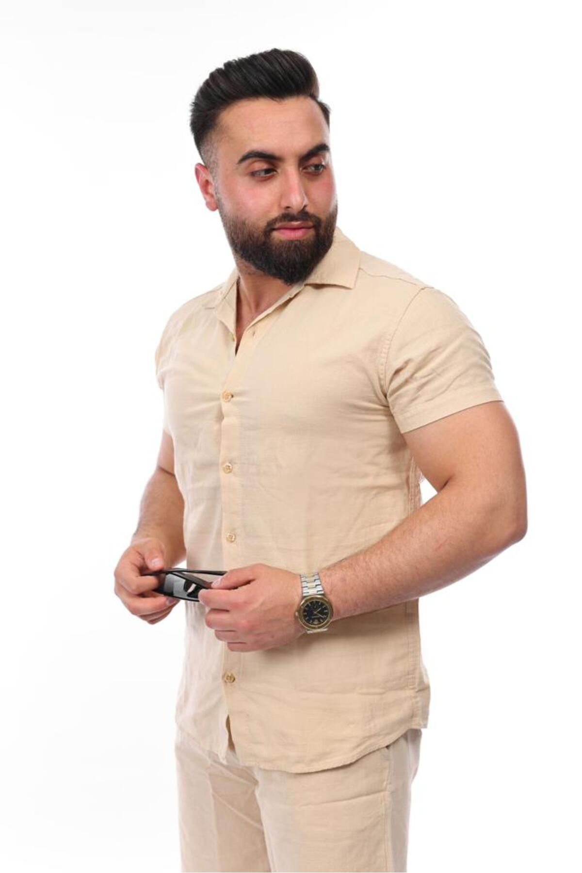 MFZ Giyim Yıkamalı Keten Şort Takım