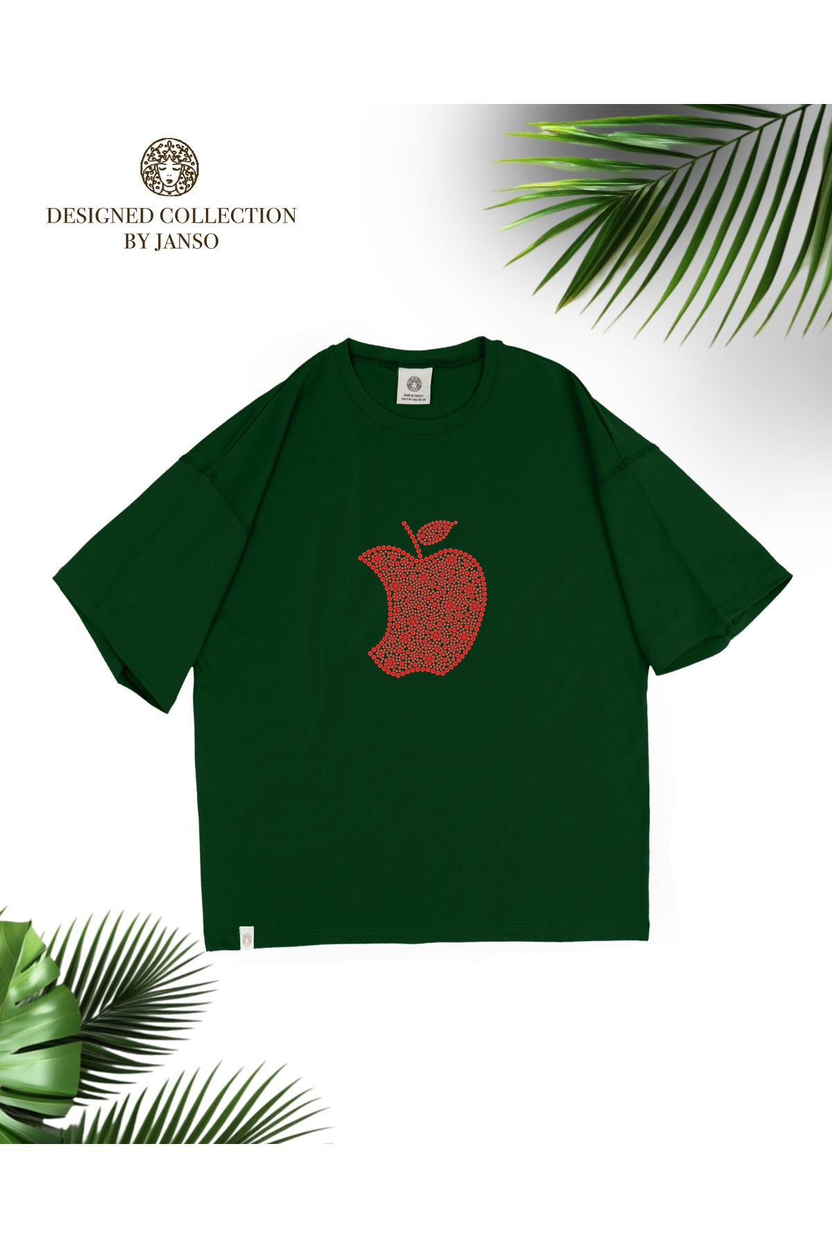JANSO GROUP -KADIN KISA KOLLU TSHIRT BASKILI ELMA