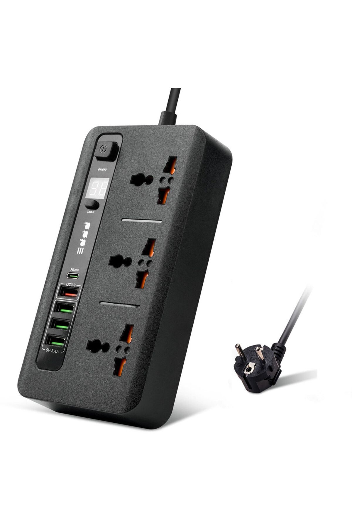 Choice-EU Plug black EU Plug Power Socket with Fast Charge QC3.0 and PD20w 2m Extension Cord 3 Output Unive 1