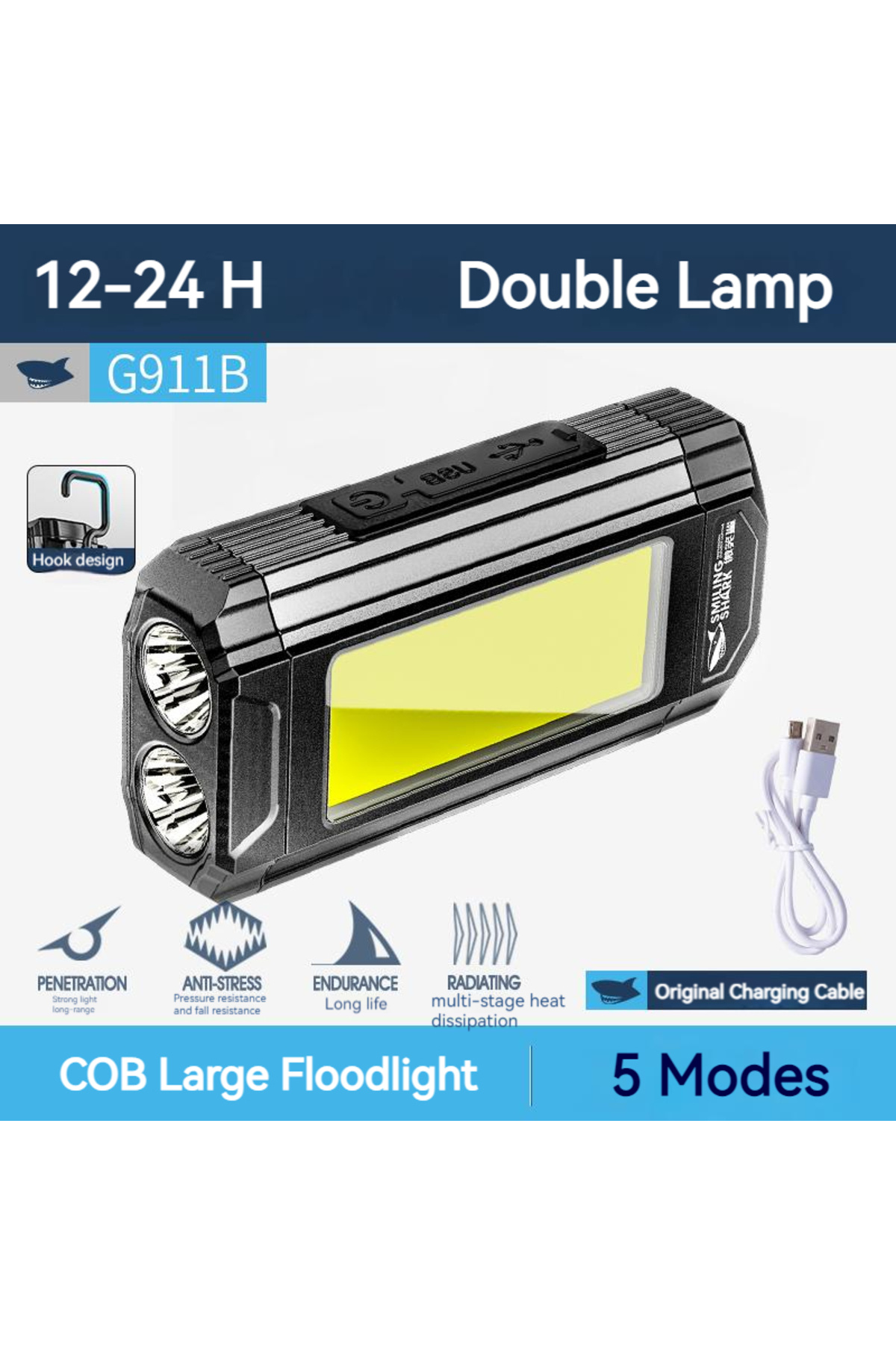 Choice-G911b Smiling Shark G911b Rechargeable Work Light Cob Floodlight Portable Multi-function Worklight W 1