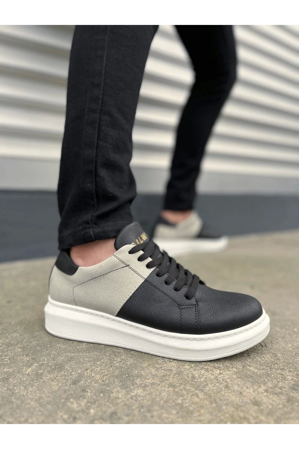 Joy Ayakkabı JY151 Boost Bağcıklı Cilt Süet Erkek Günlük Sneaker Ayakkabı CSBT - Siyah/Gri