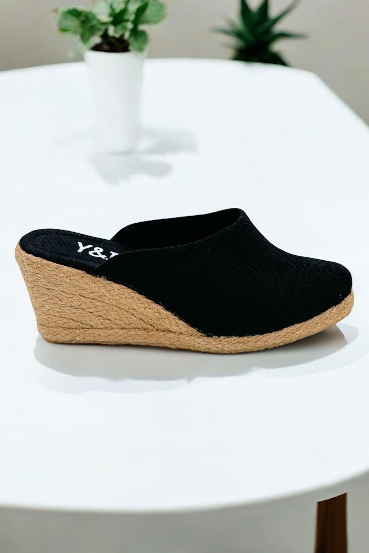 Y&D Shoes  Kadın Kapalı Burun Espadril – Dolgu Topuk & Keten Terlik Modeli - Görsel 6