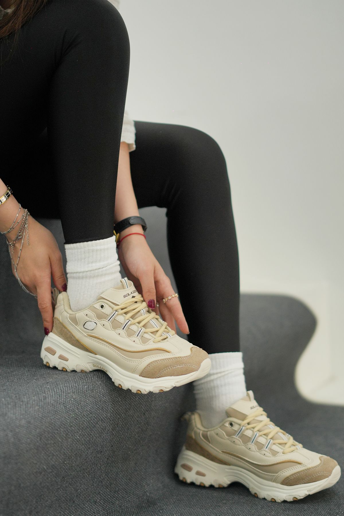 SOLAZER Kadın Bej Sneaker Günlük Rahat Spor Ayakkabı 049