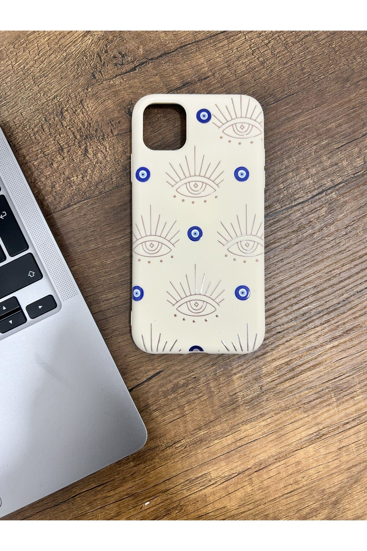 HZR Iphone 11 Bej Nazar Boncuk Desenli Silikon Kılıf