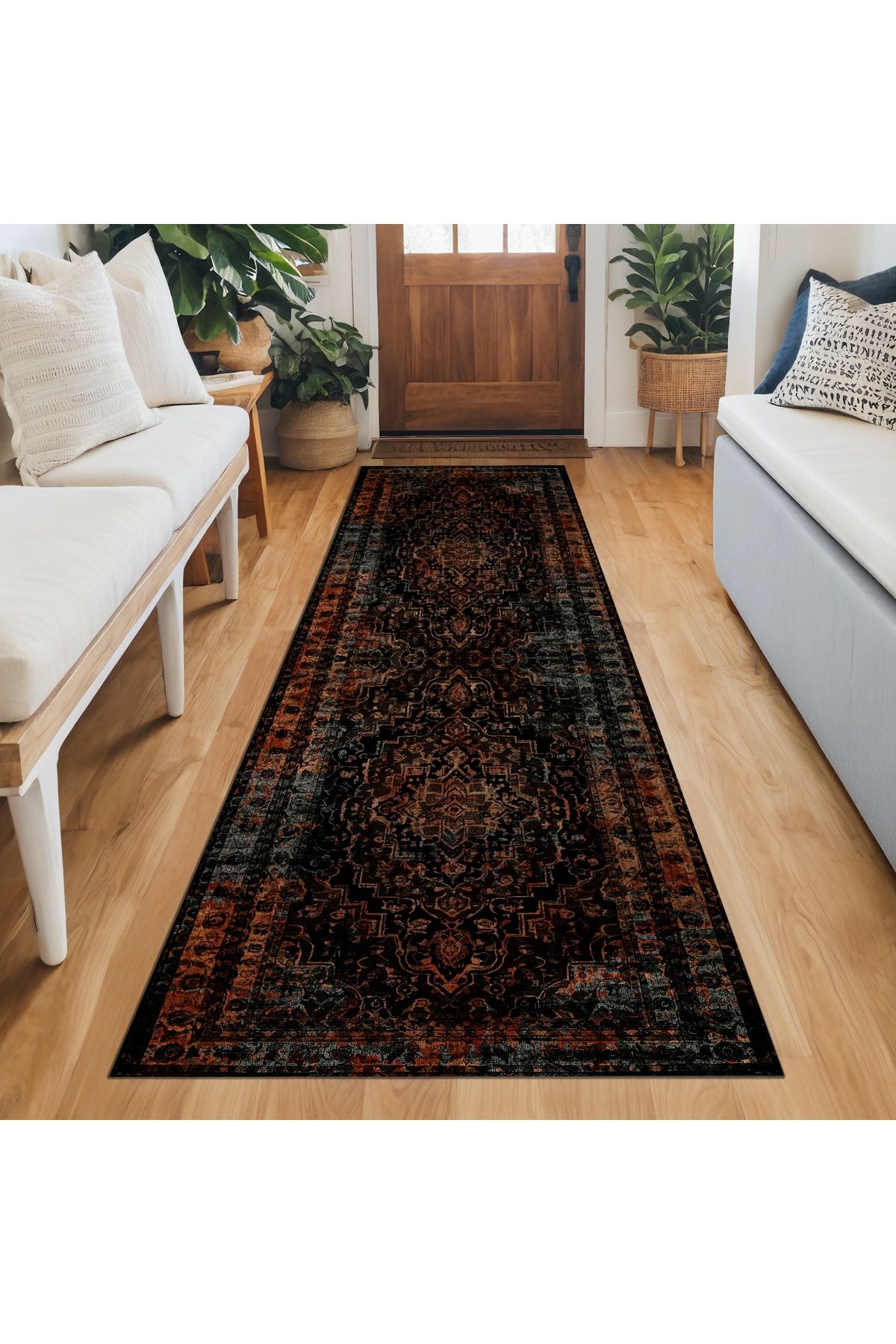 HALIZZON Turuncu Eskitme Medallion Halı Enerjik ve Sıcak Tonlu Halı Modeli