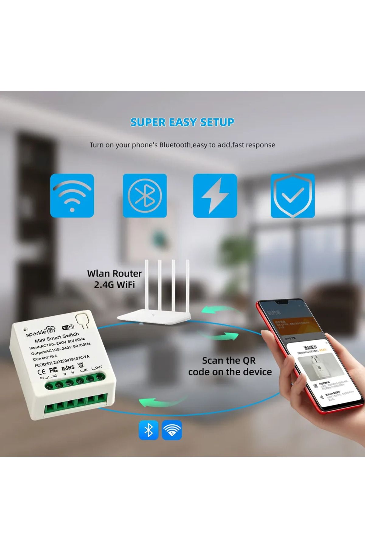 Choice-4PCS RCmall Matter 16A WiFi mini Smart Switch Pass-through Disconnect Dual Control Outletorks Remote 5
