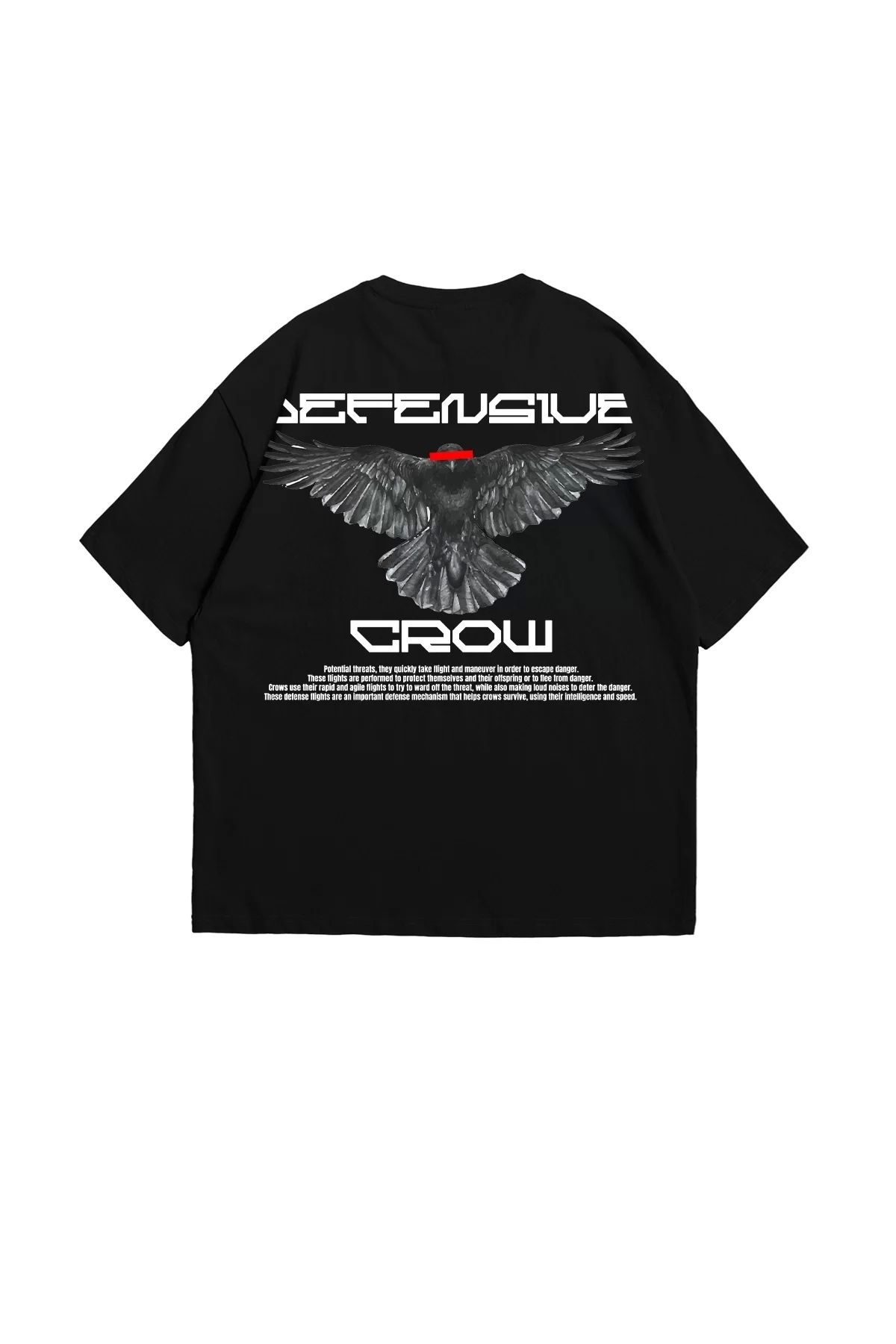 Bak Moda Defensive Baskılı Oversize Unisex Siyah Tshirt