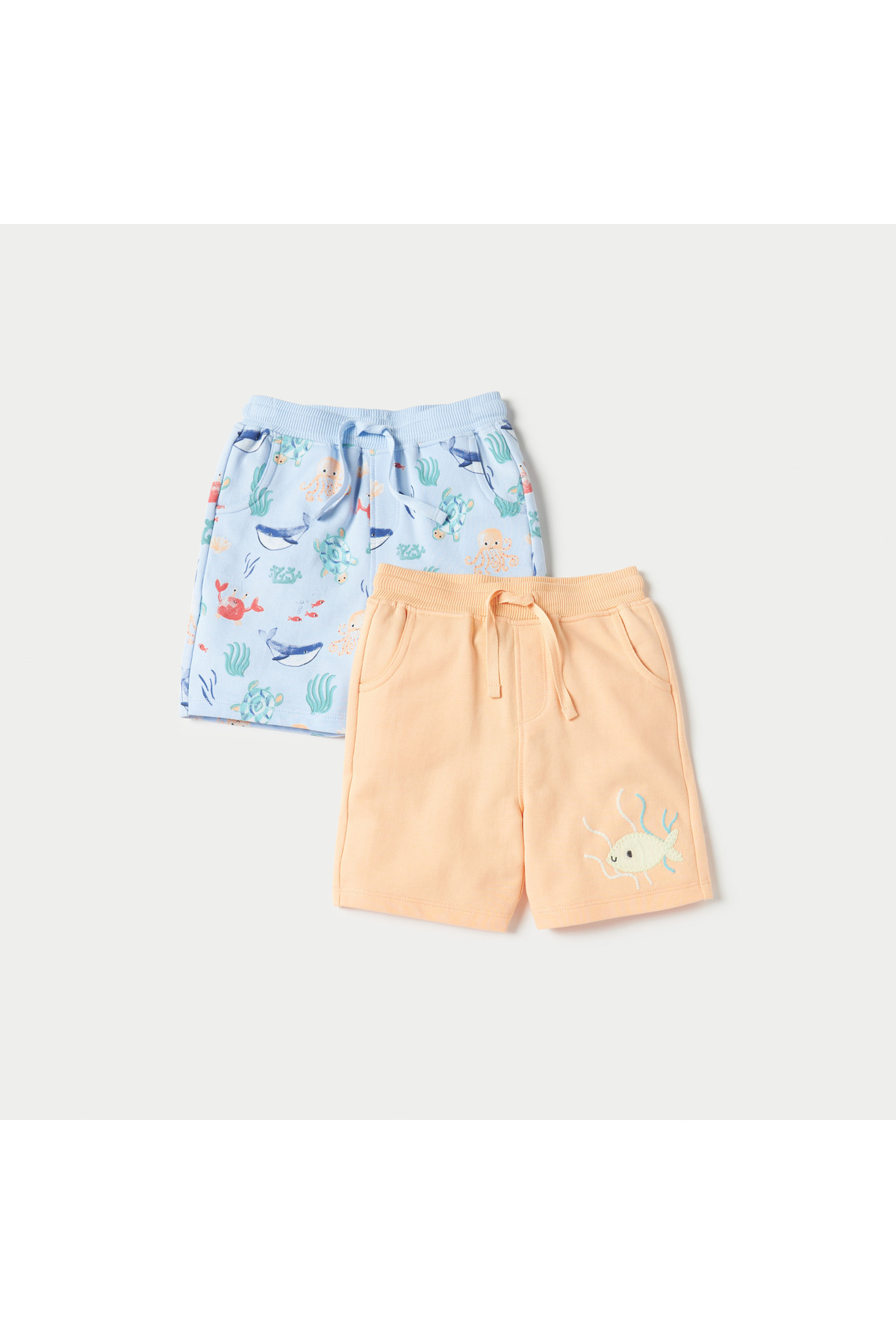 Juniors-Underwater Print Shorts With Drawstring Closure - Set Of 2 1