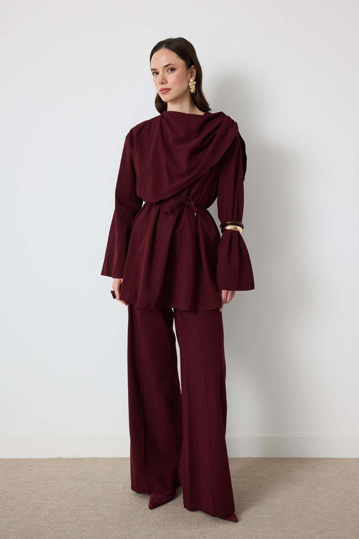 Rimel Moda Rody Omuz Broşlu Takım Bordo