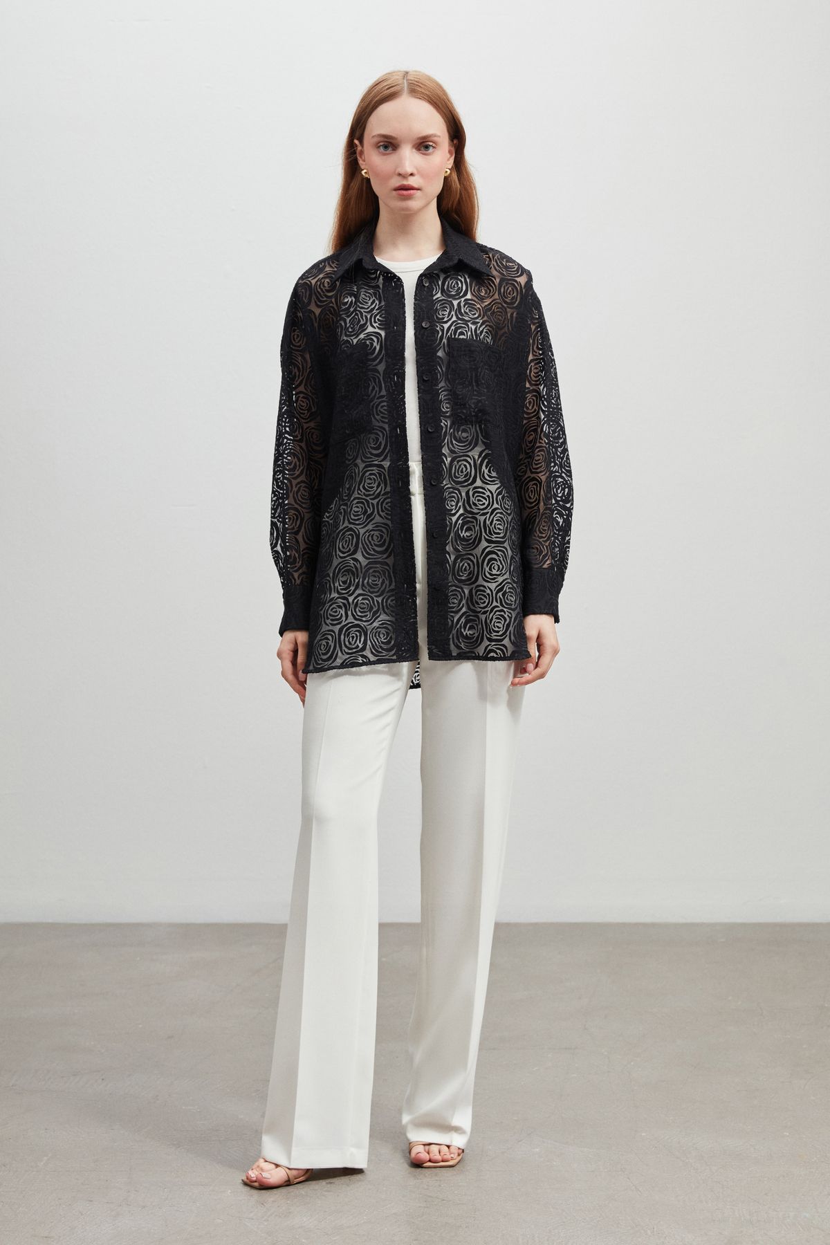 Shn KUŞAKLI TRANSPARAN OVERSIZE GOMLEK