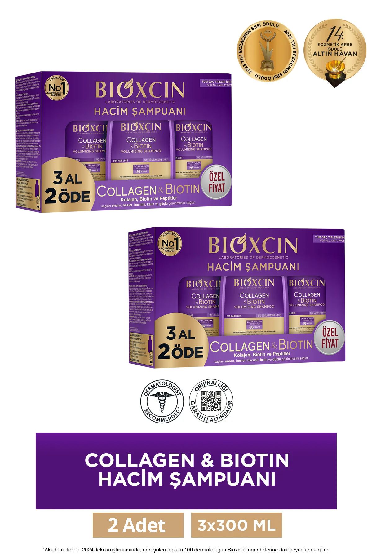 Bioxcin Collagen & Biotin Ekstra Hacim Şampuanı 3 x 300 ml 3 Al 2 Öde - 2 Adet