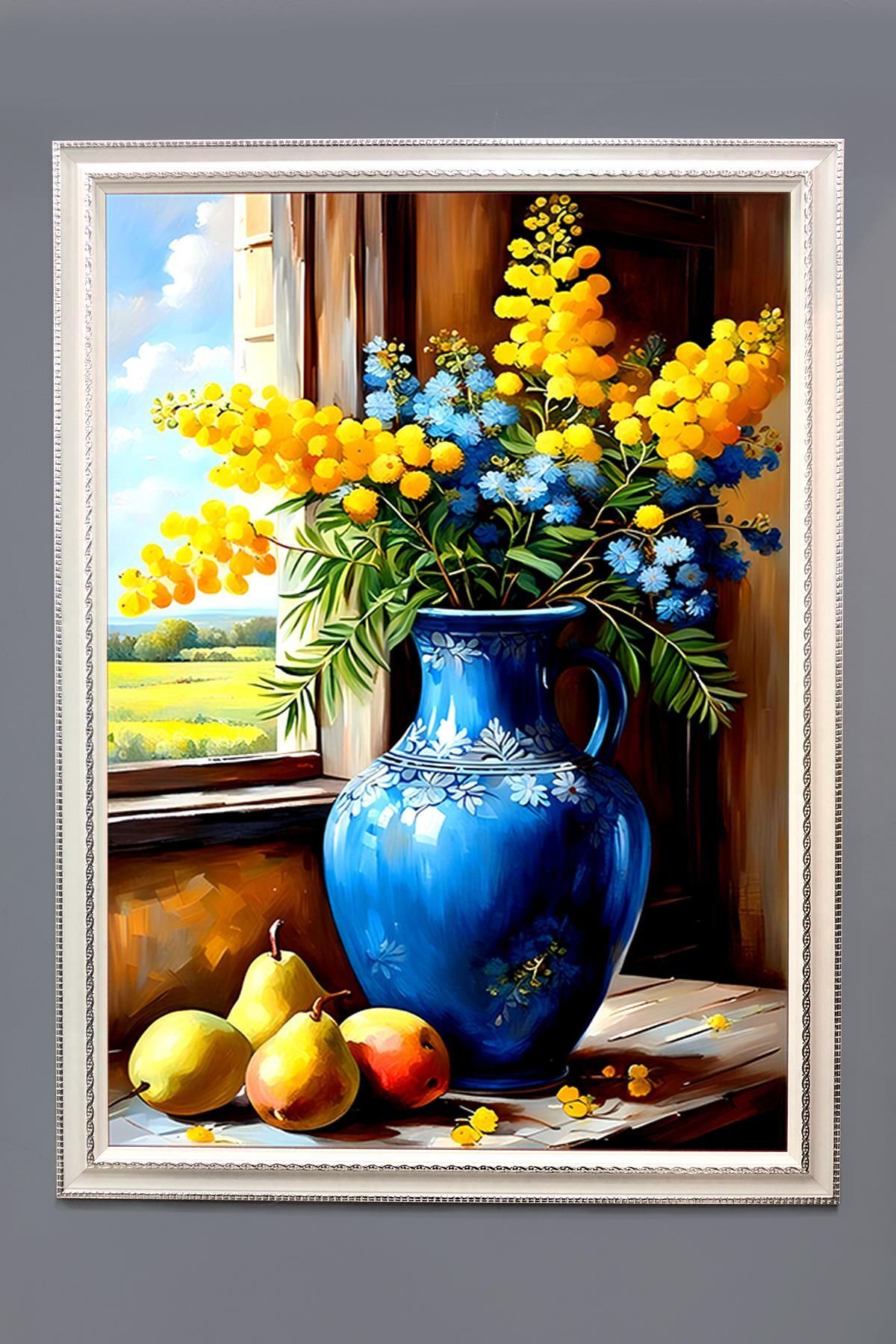 Doruklar Home Collection Dekoratif Modern Çiçek Desenli Çerçeveli Duvar Tablosu 50x70cm FLOWER02