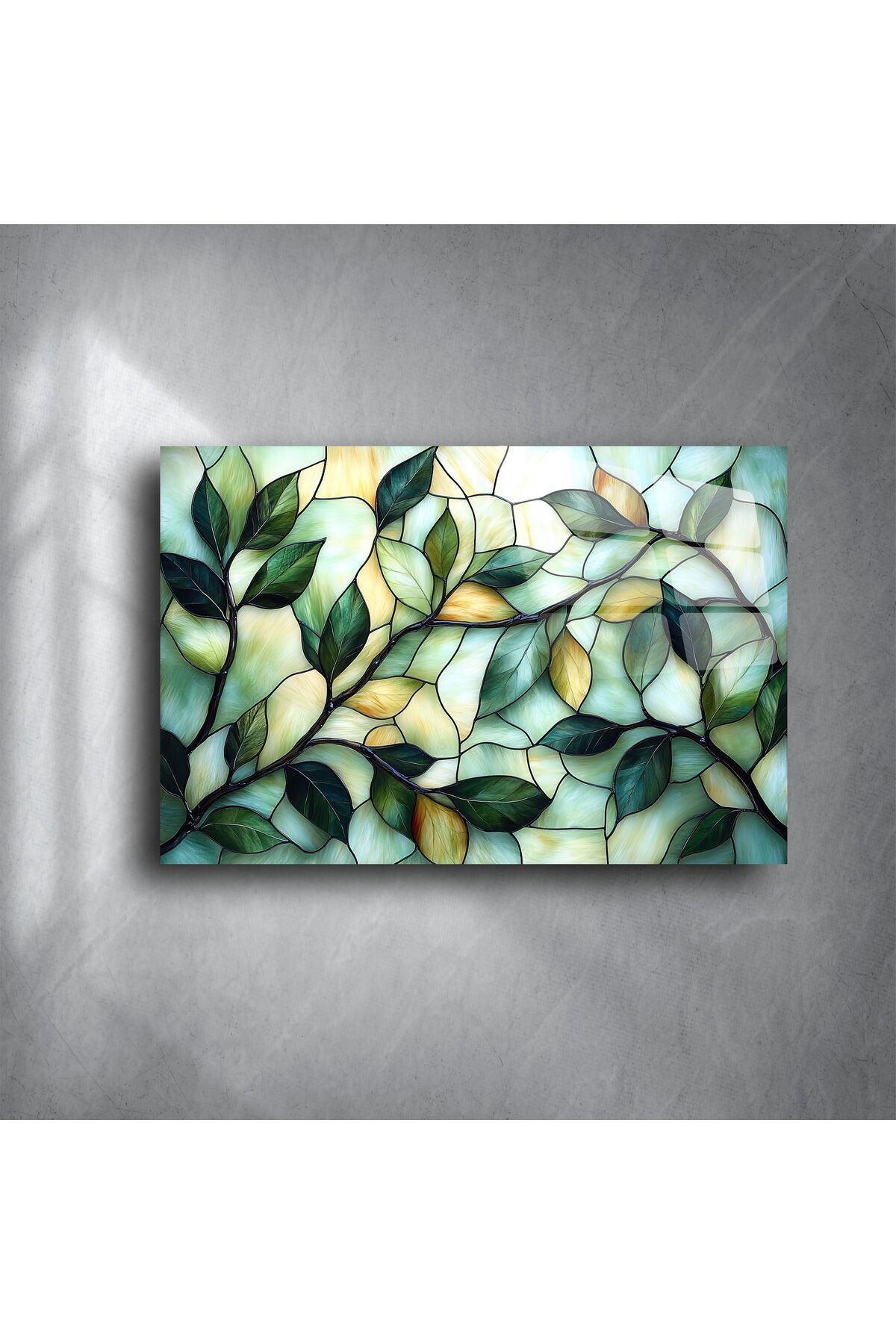 LEYLASER Zümrüt Yeşili Yapraklı Vitray Panel