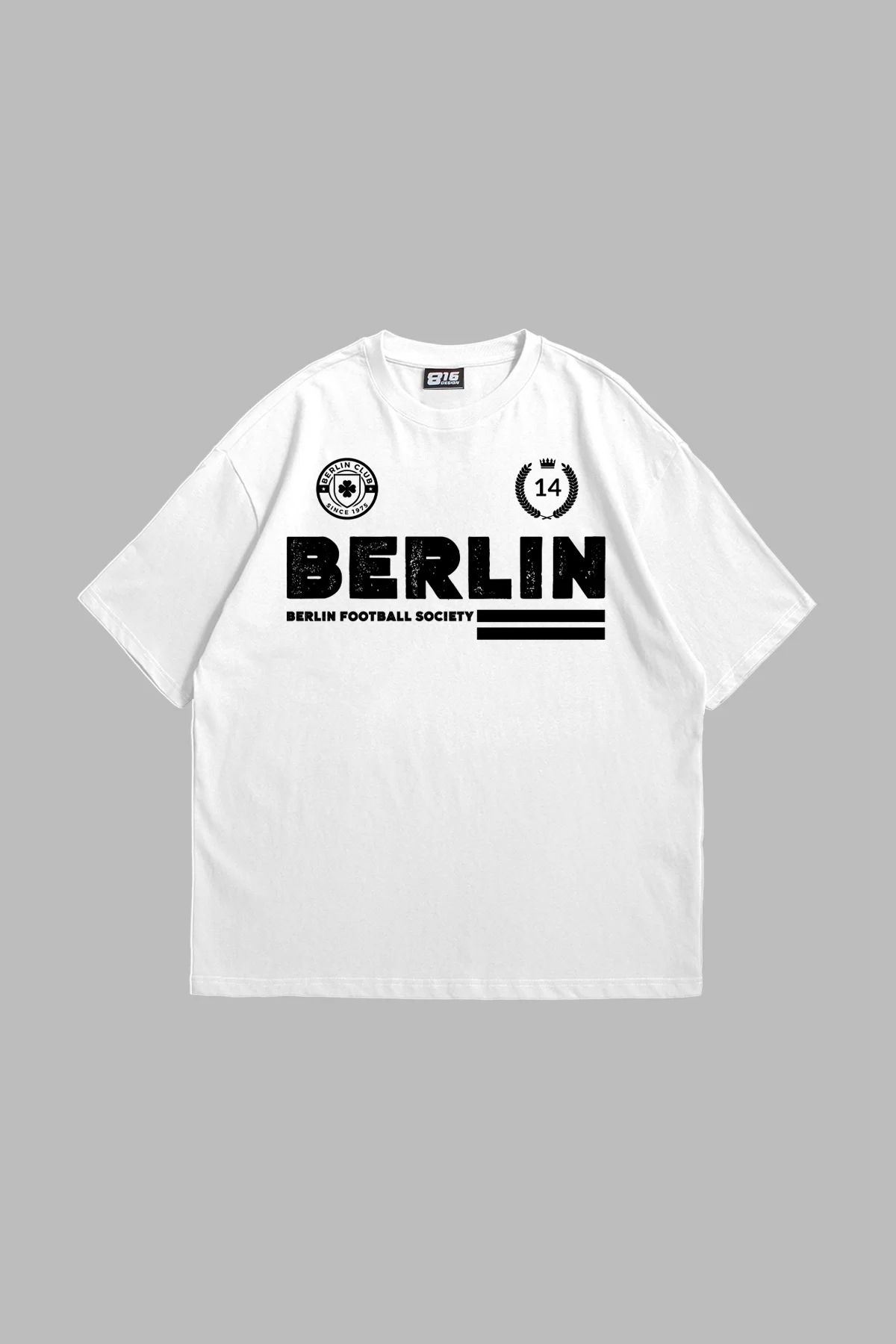 Bak Moda Berlin Baskılı Oversize Unisex Beyaz Tshirt