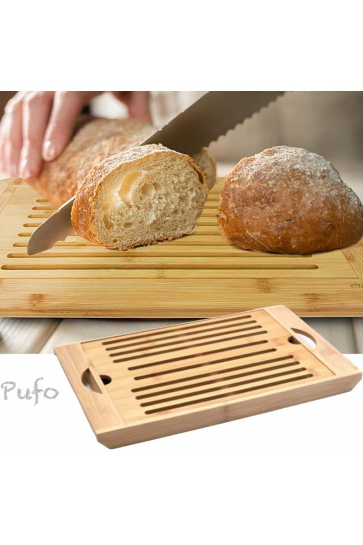 PUFO-bamboo bread slicer with tray, 37 x 22 cm 6