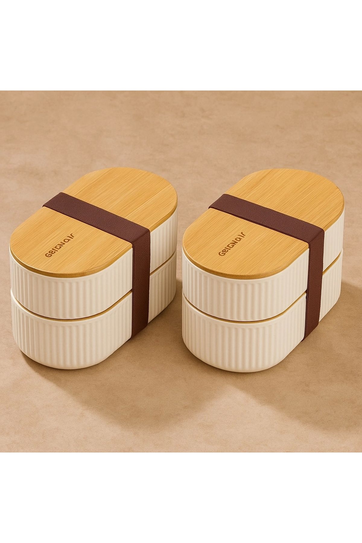 yusuftex 2'li 1000ml Ahşap Kapaklı Lunch Box Set Bambu Diyet Yemek Kabı Saklama Kutusu Öğle Yemeği Kutusu