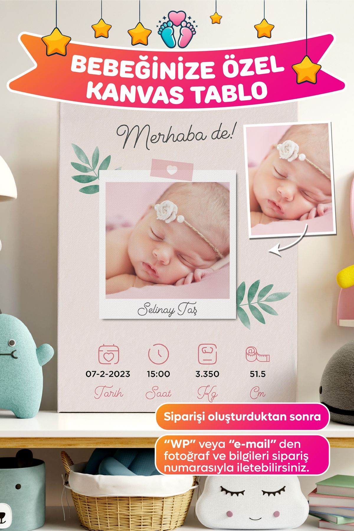 Dekopix Kişiye Özel - Bebeğinize Özel Doğum Hatırası - Kanvas Tablo